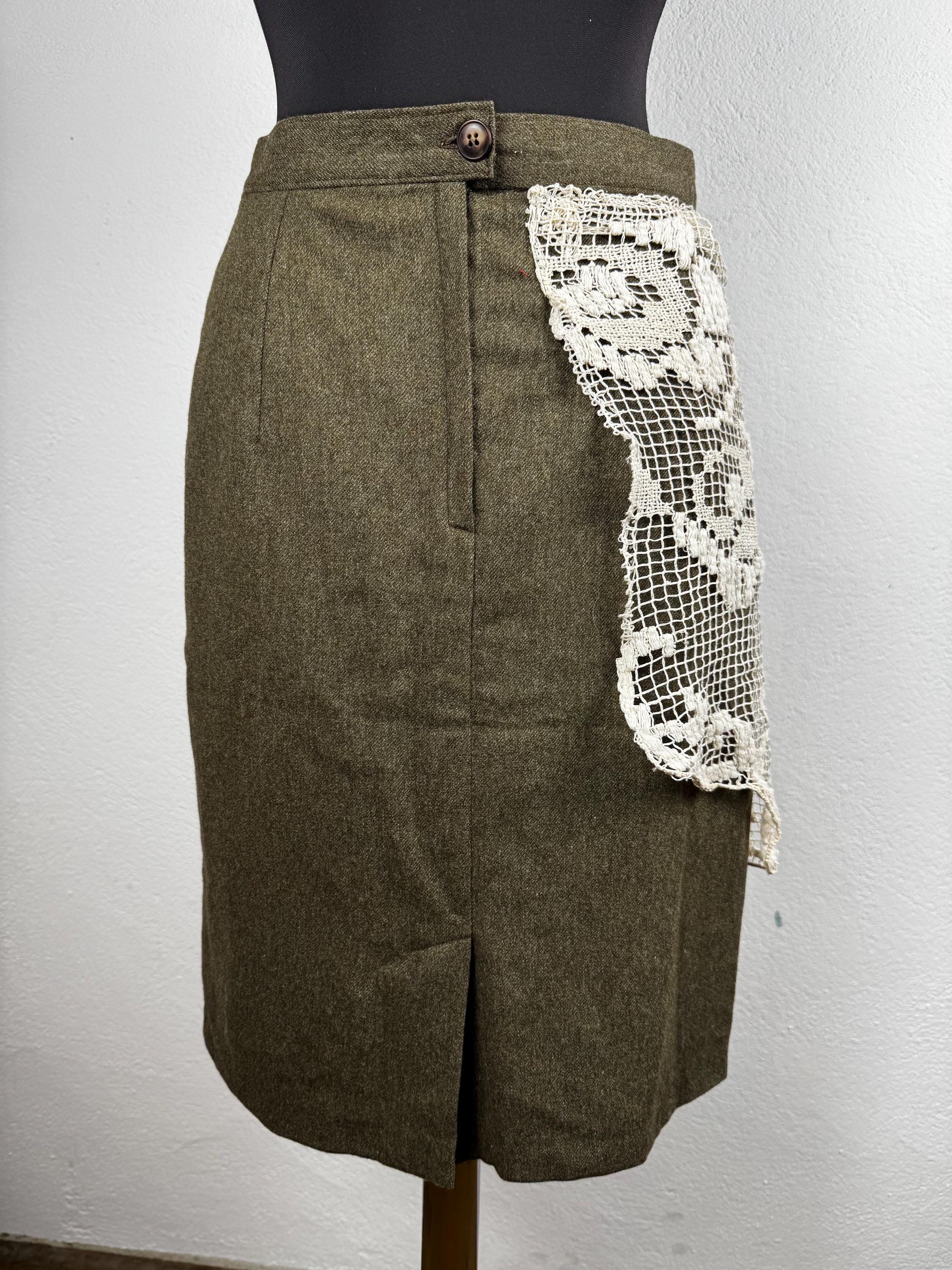 Vintage love wool skirt with traditional handmade  lace attached