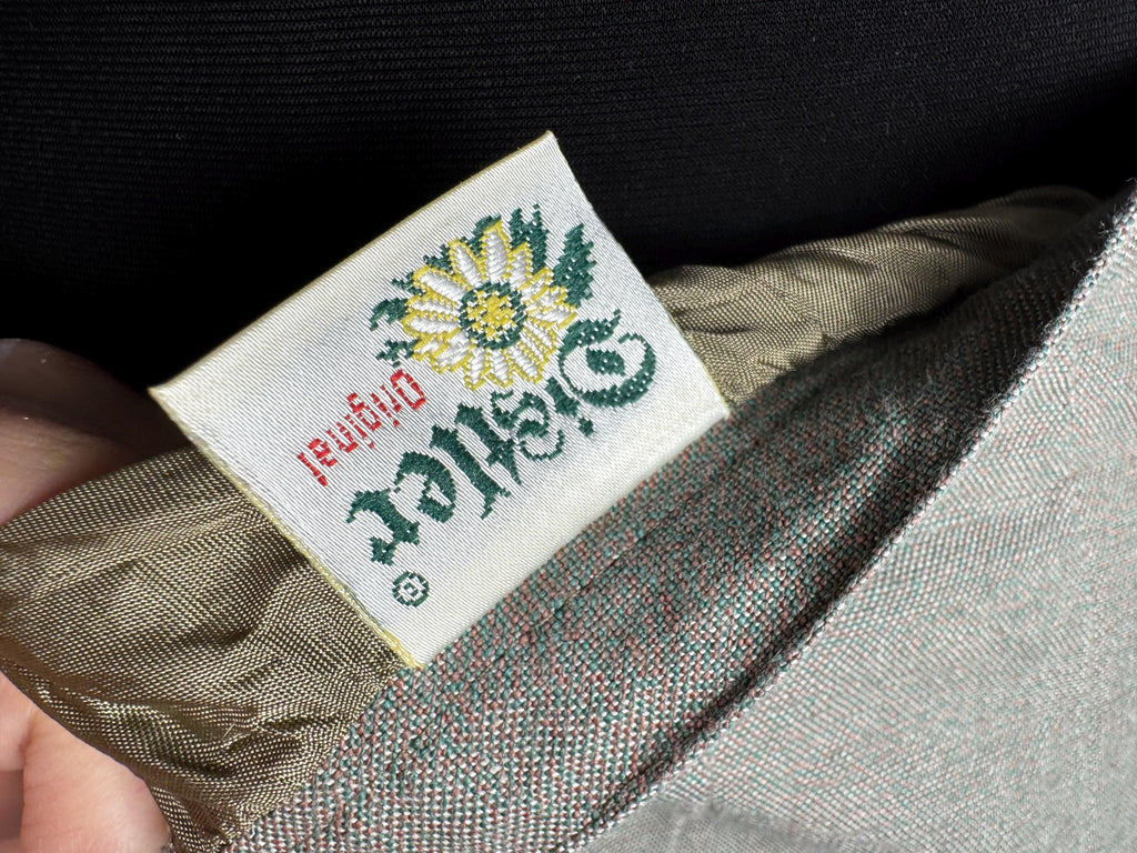 Upcycled Distler midi skirt with hand painted cottage patchwork. Cotton linen blend, sustainable one of a kind boho vintage piece