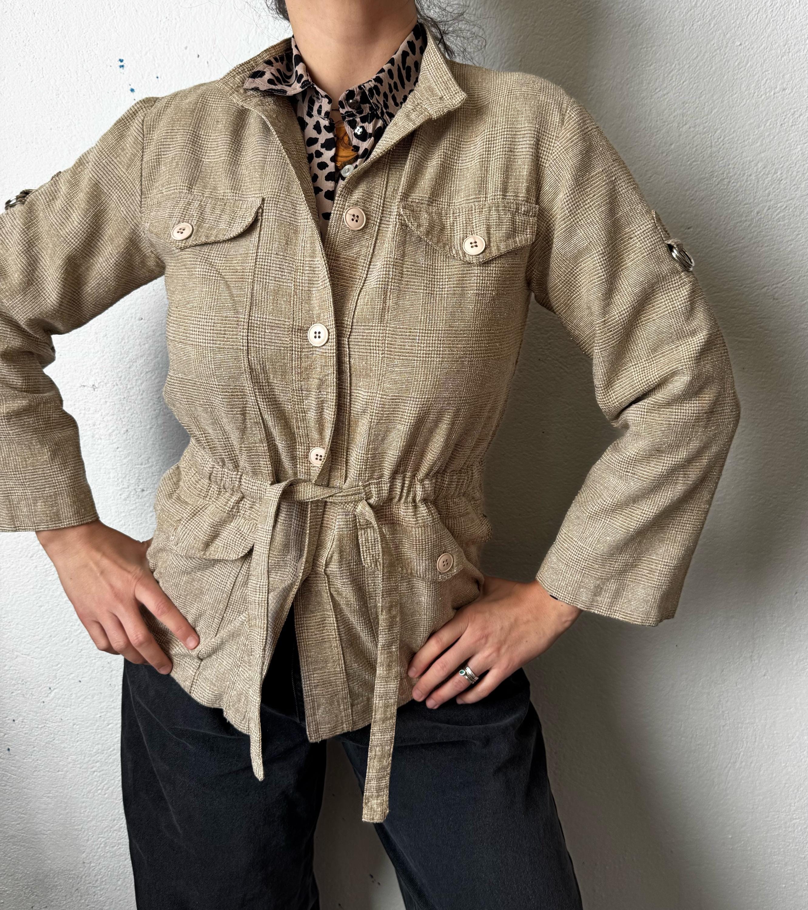 Vintage 70s/80s Safari Jacket LV Sportswear Paris Beige Linen Blend Field Coat