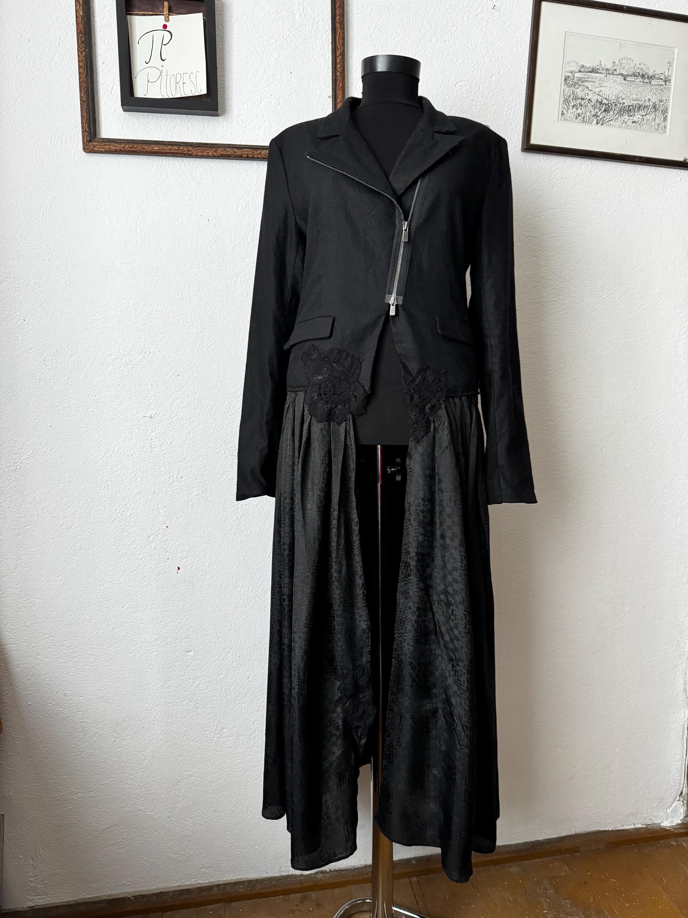 Avant-Garde Upcycled Wool Trench Coat with Hand Embroidery | One-of-a-Kind Sustainable Artwear