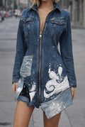Upcycled Denim Mini Dress, OOAK Patchwork Jeans, Hand-Painted, Joujou, S