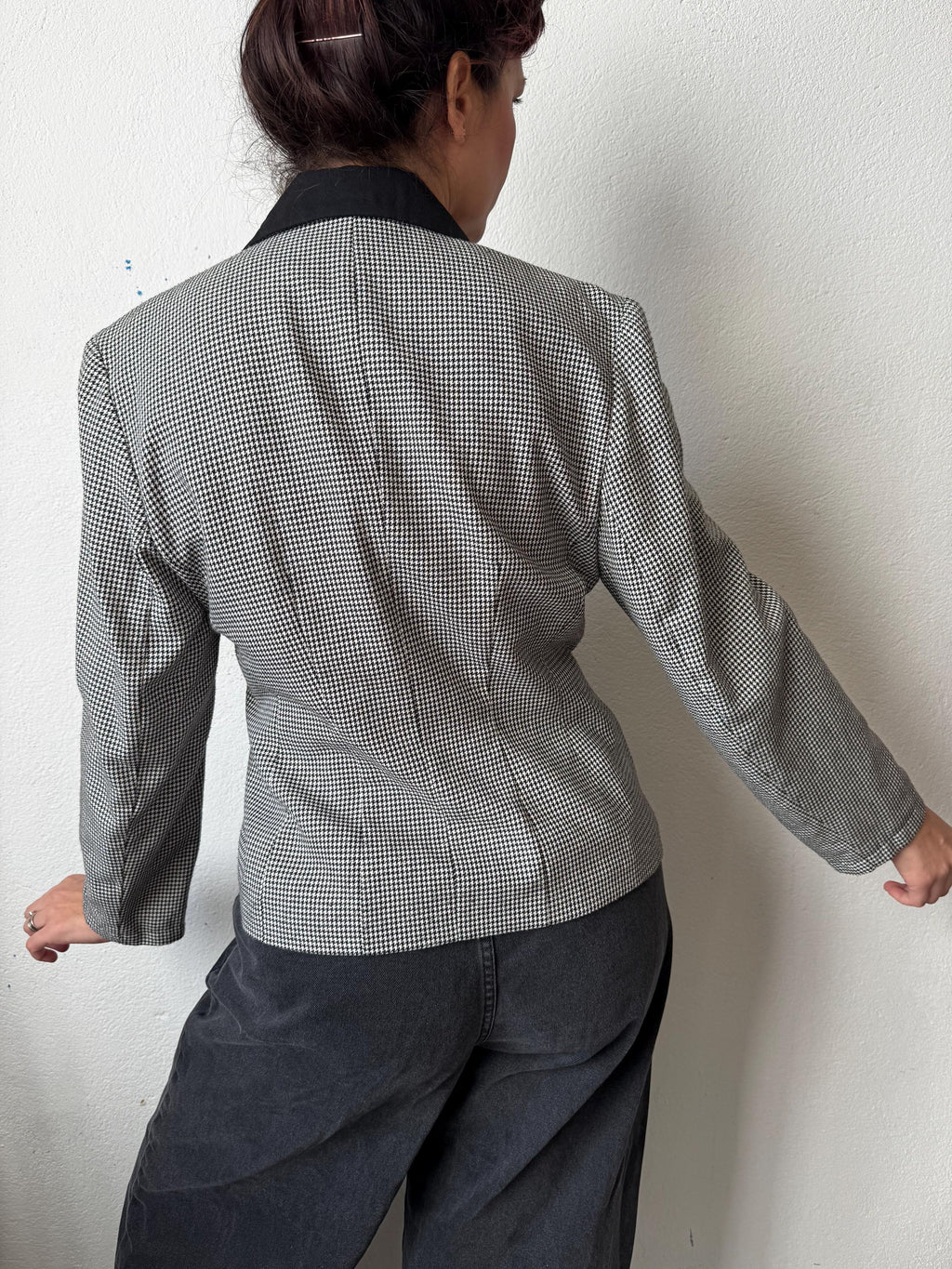 Vintage 80s/90s Houndstooth Dark Academia Blazer Jacket