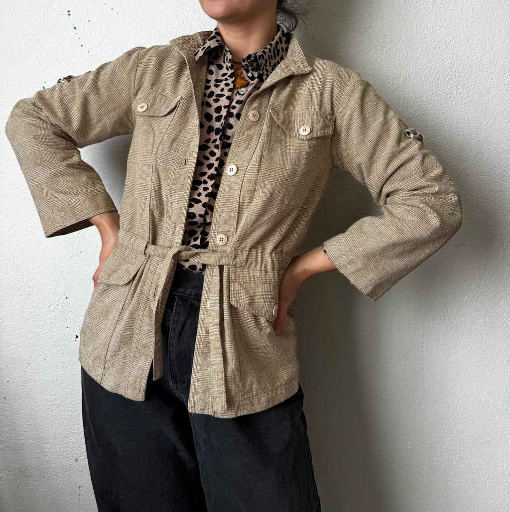 Vintage 70s/80s Safari Jacket LV Sportswear Paris Beige Linen Blend Field Coat