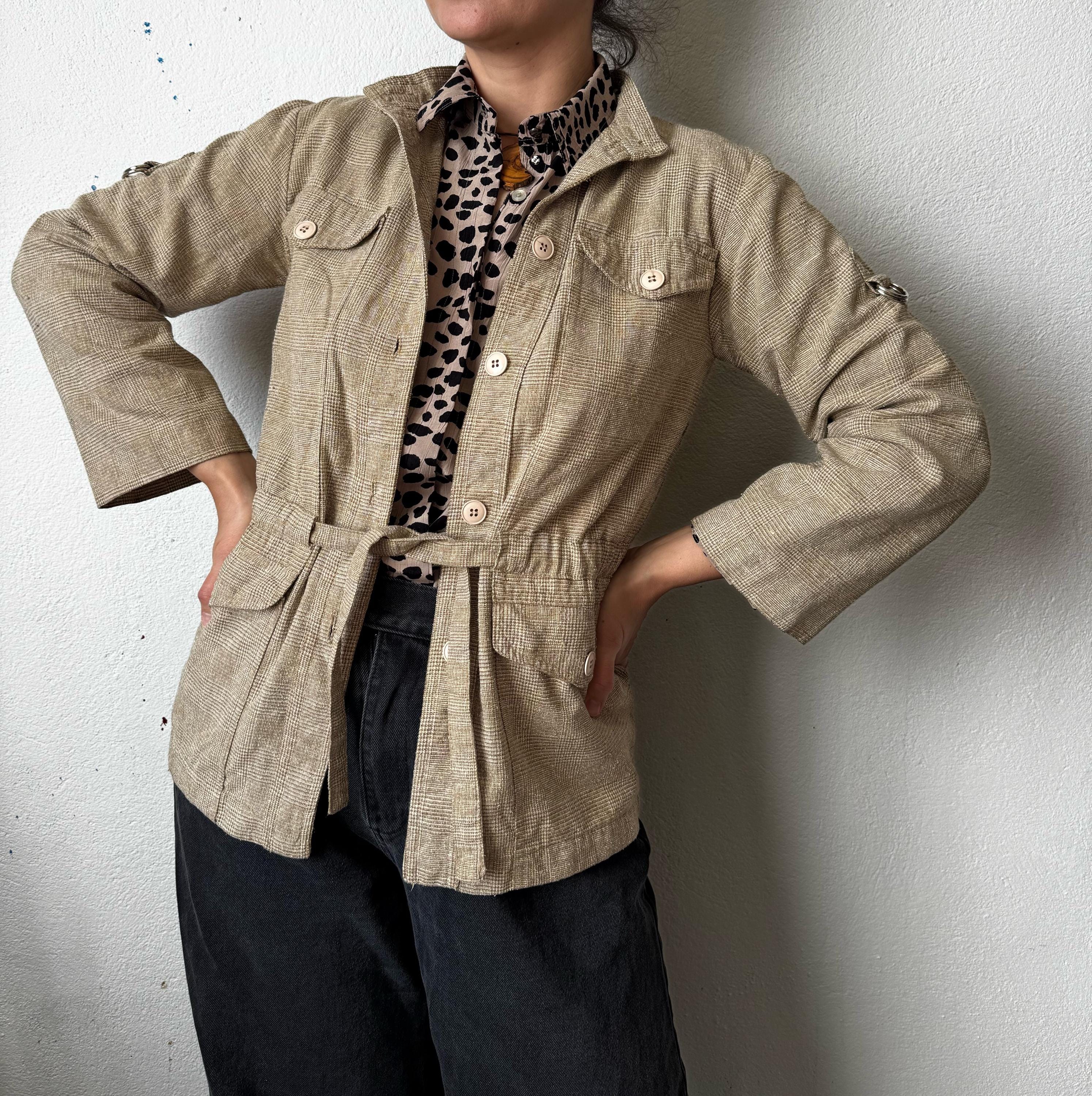 Vintage 70s/80s Safari Jacket LV Sportswear Paris Beige Linen Blend Field Coat