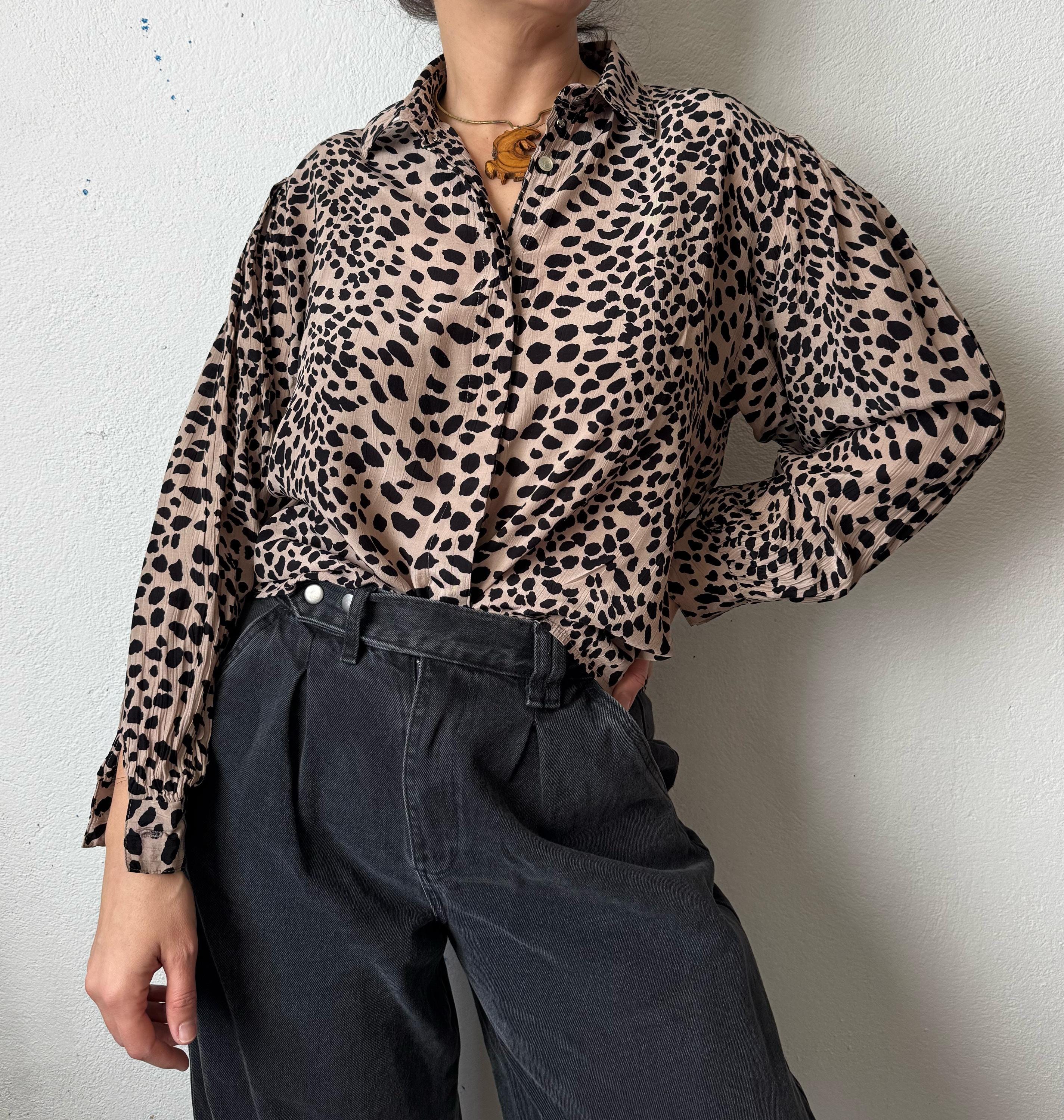 Vintage Leopard Blouse oversized S/M statement shirt