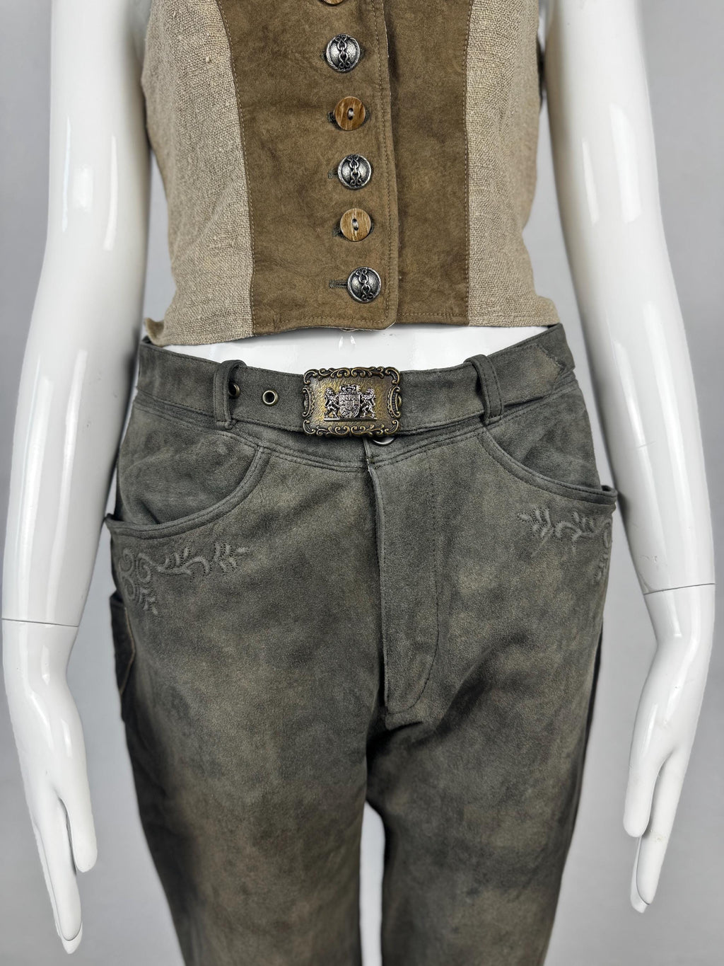 Vintage knee brown  leather pants with belt