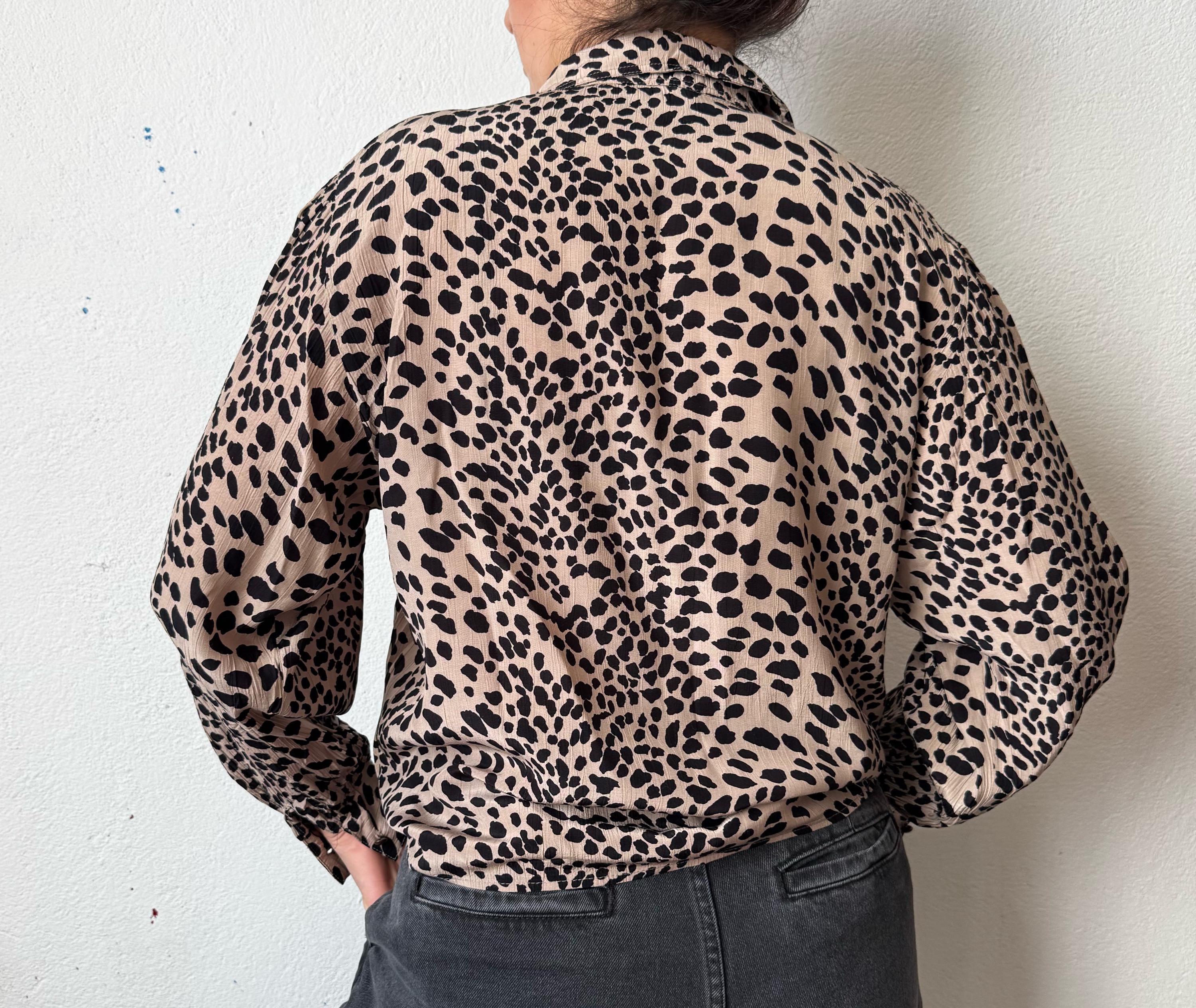 Vintage Leopard Blouse oversized S/M statement shirt