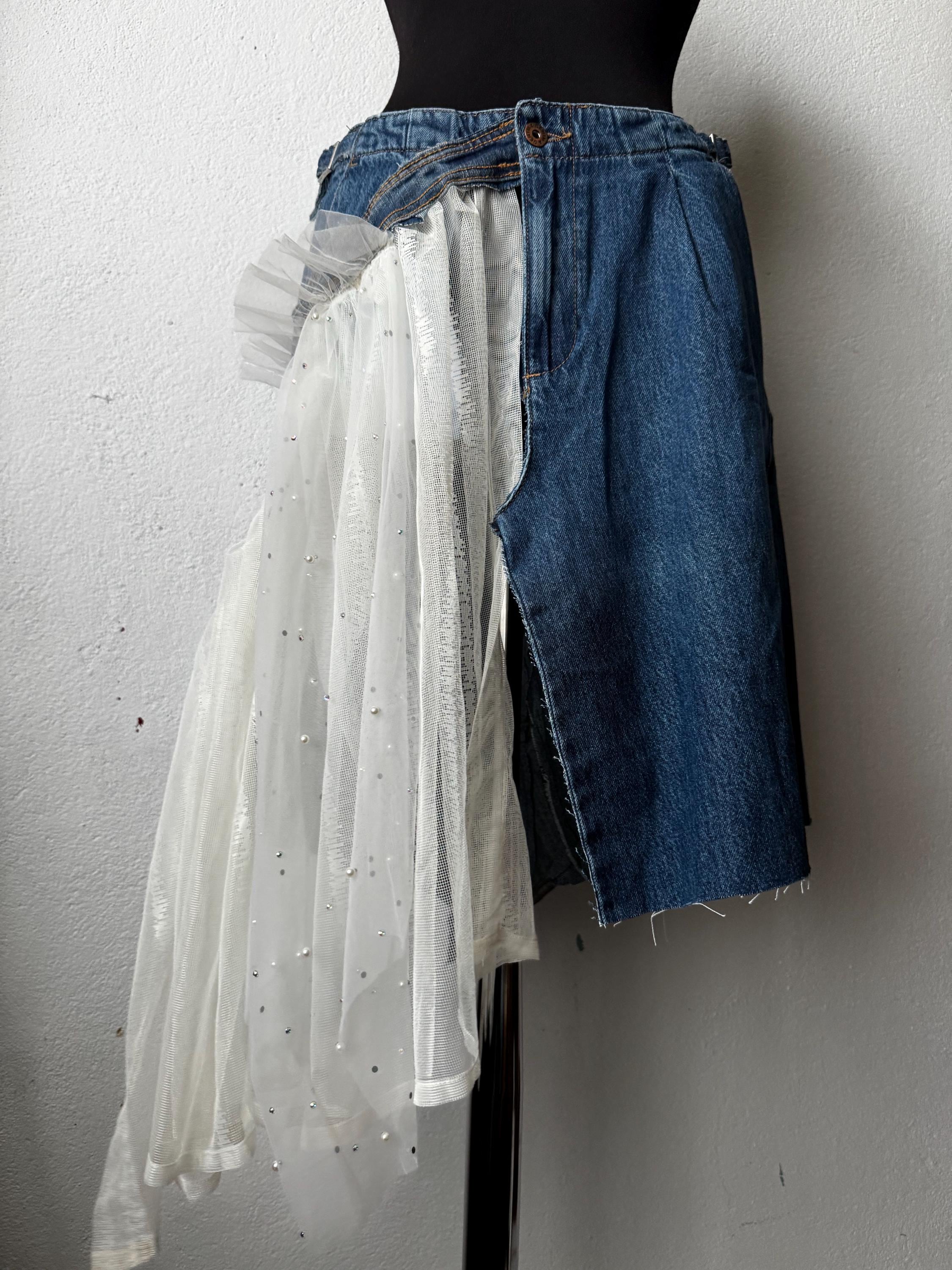 Skirt over jeans, one of a kind piece of wearable art
