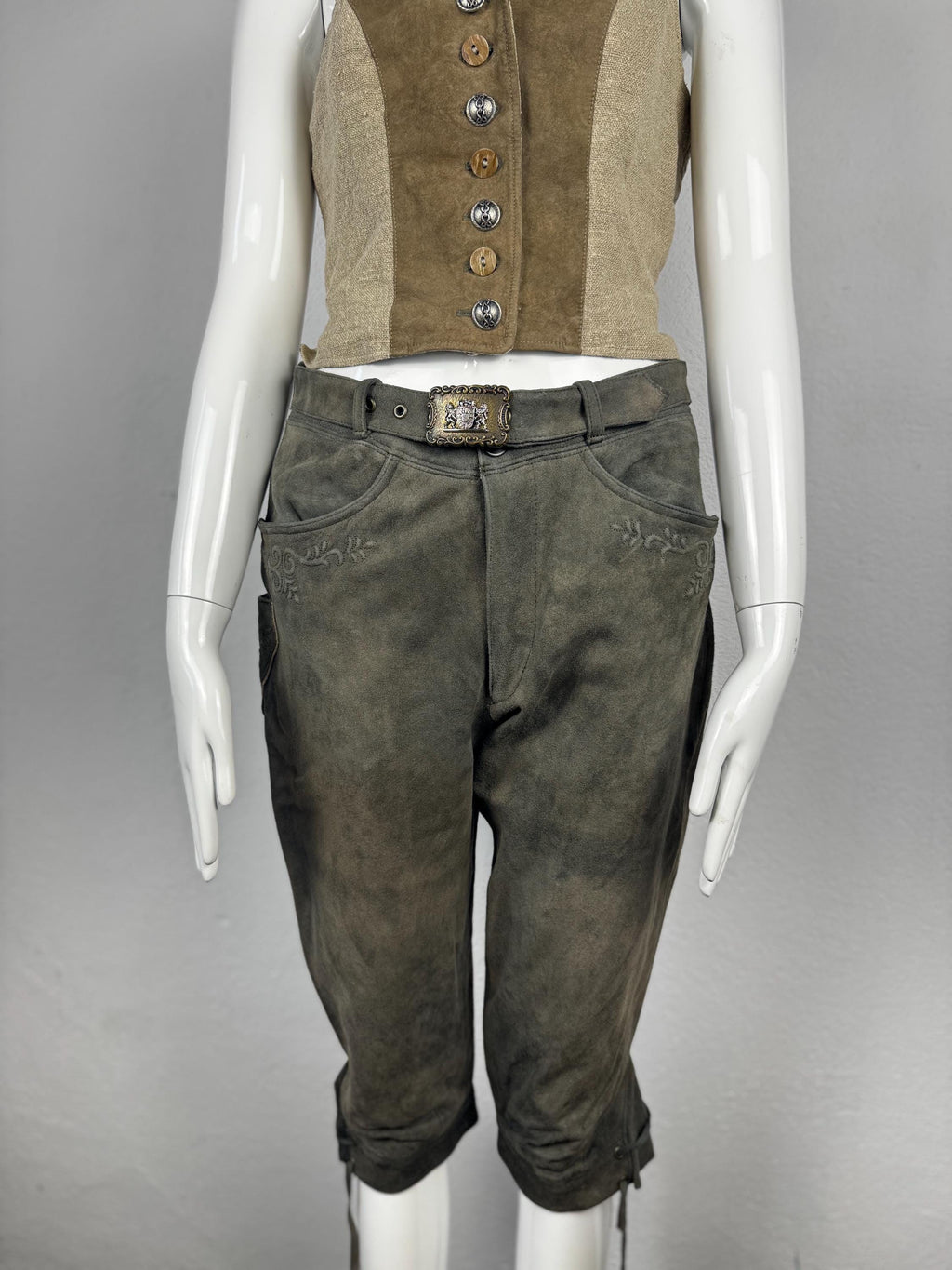 Vintage knee brown  leather pants with belt