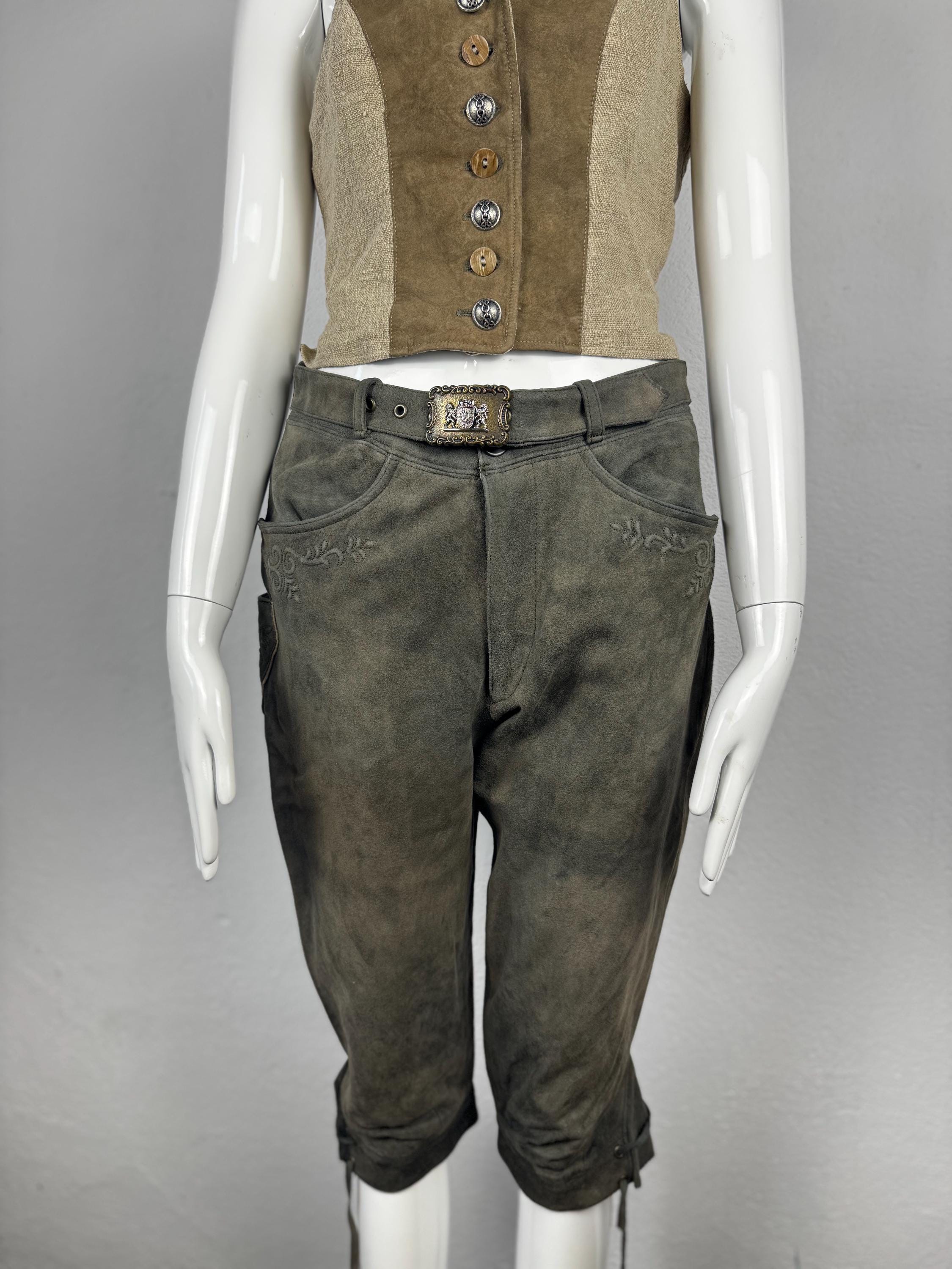 Vintage knee brown  leather pants with belt