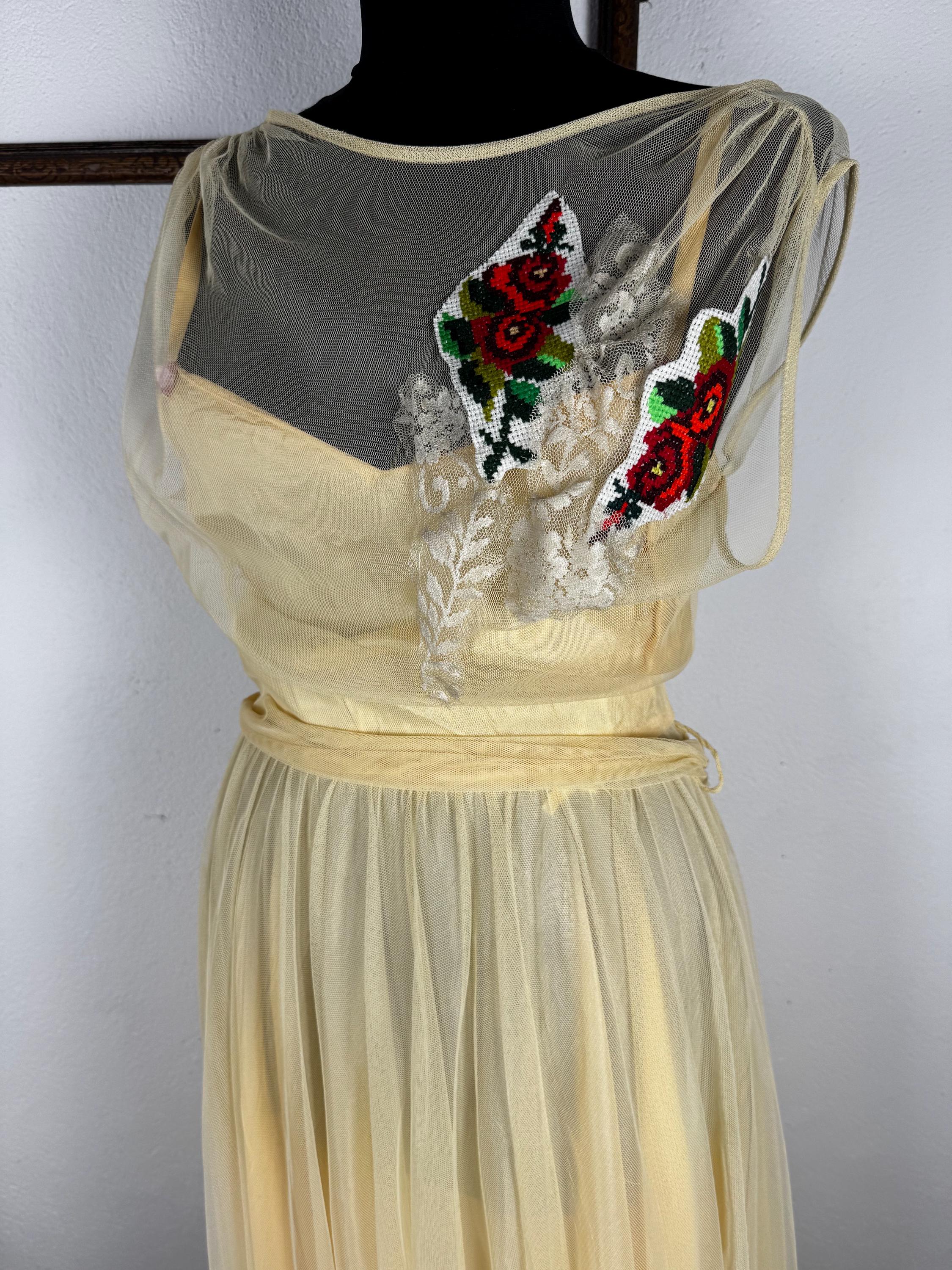 Authentic Vera Mont elegant dress with embroidered details. One of a kind upcycled piece