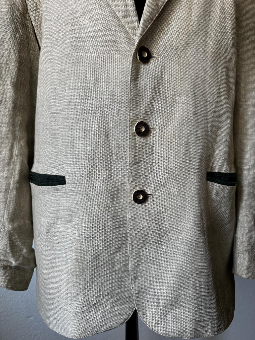 Vintage Linen Trachten Blazer Austrian Alpine Beige Jacket