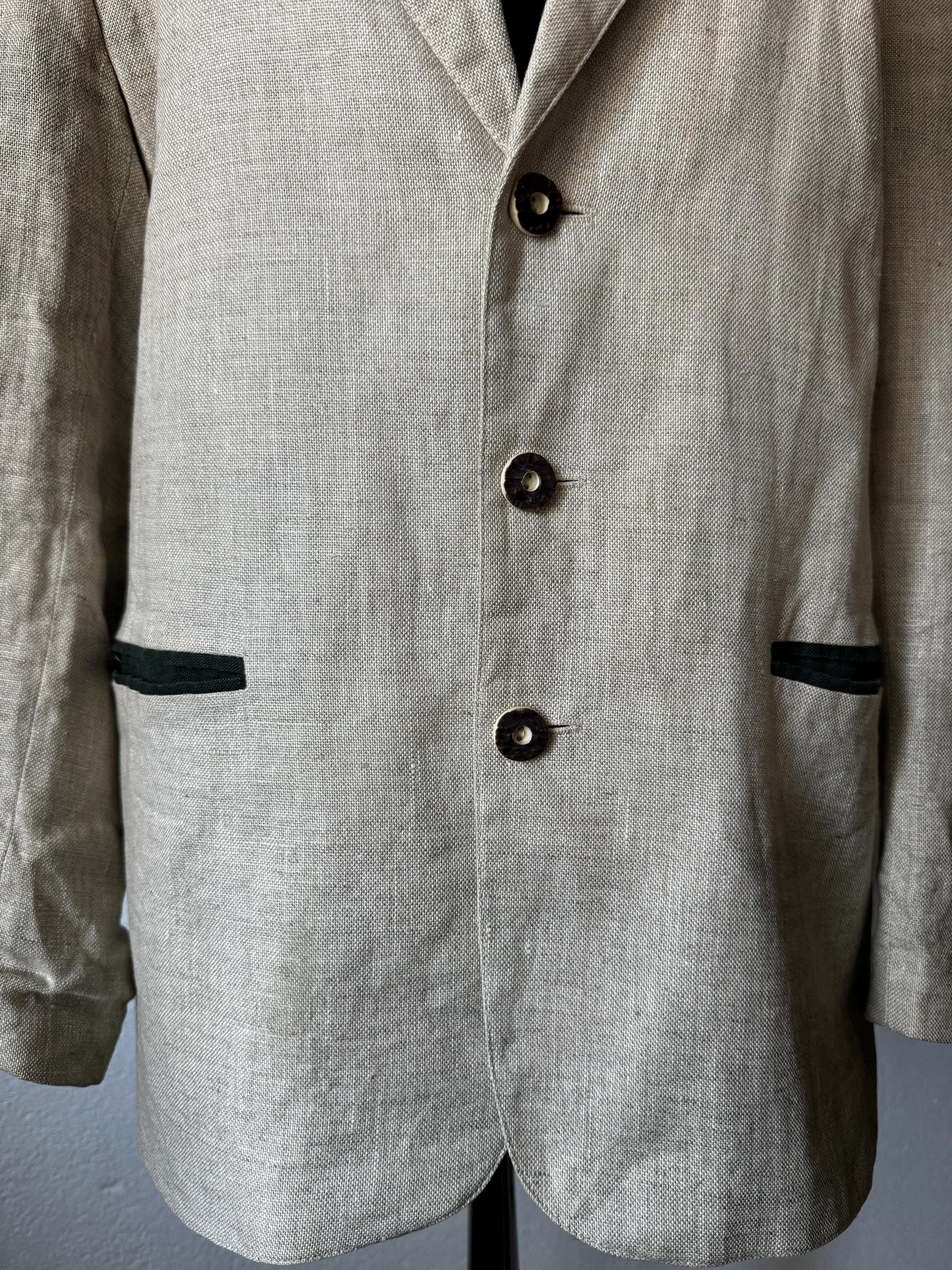 Vintage Linen Trachten Blazer Austrian Alpine Beige Jacket