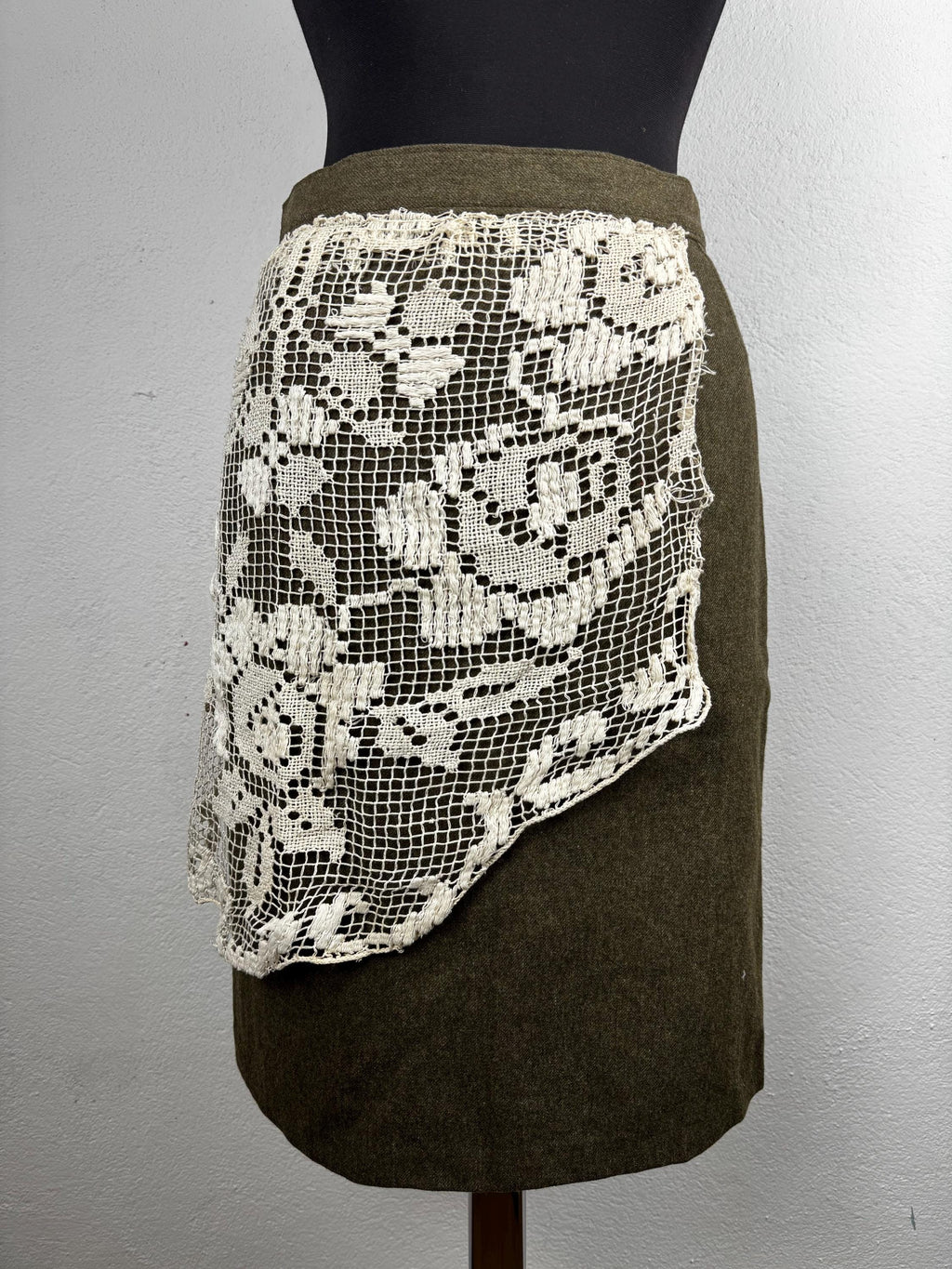 Vintage love wool skirt with traditional handmade  lace attached