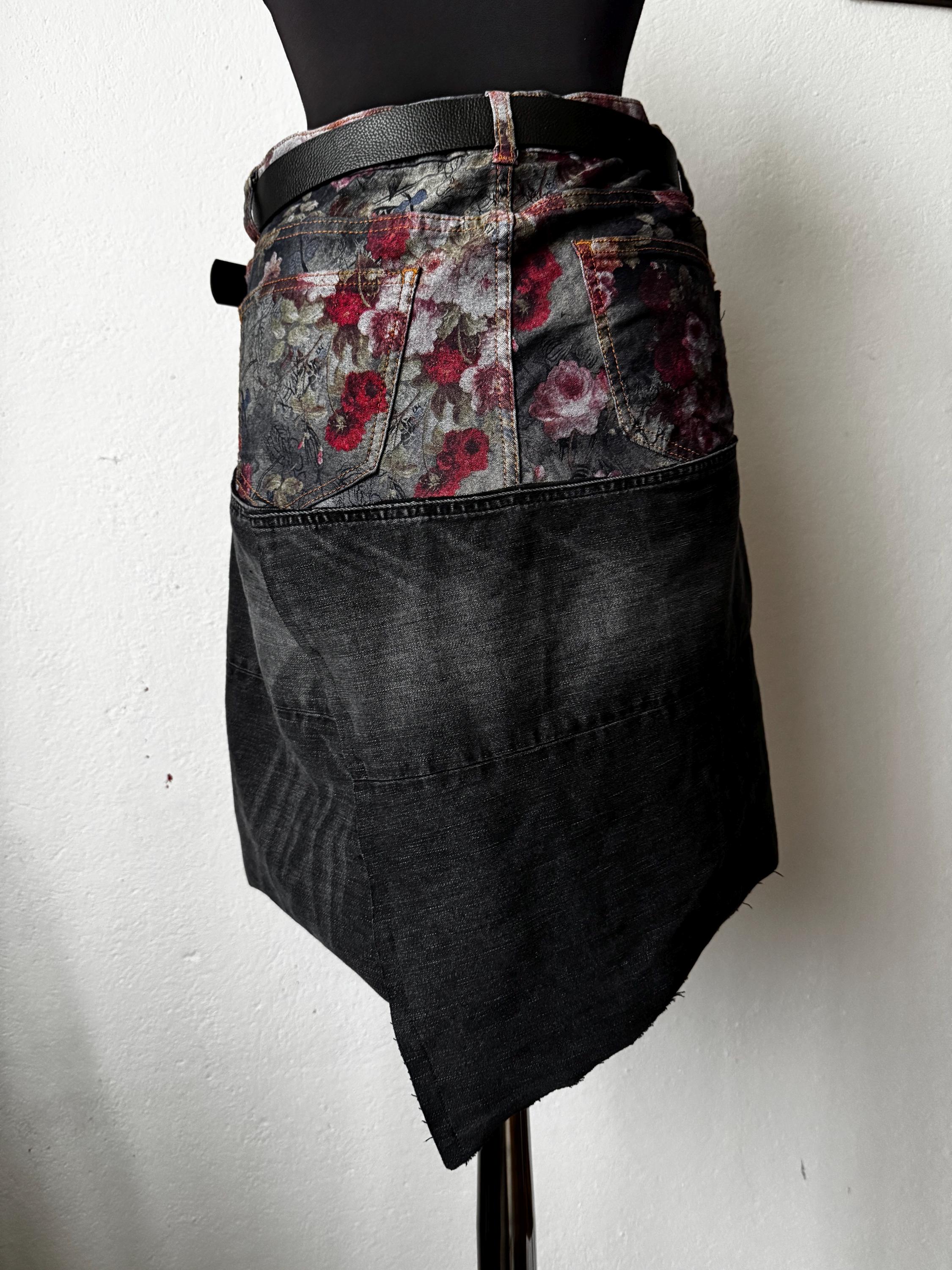 Boho Upcycled skirt with romantic cottage and flowers texture