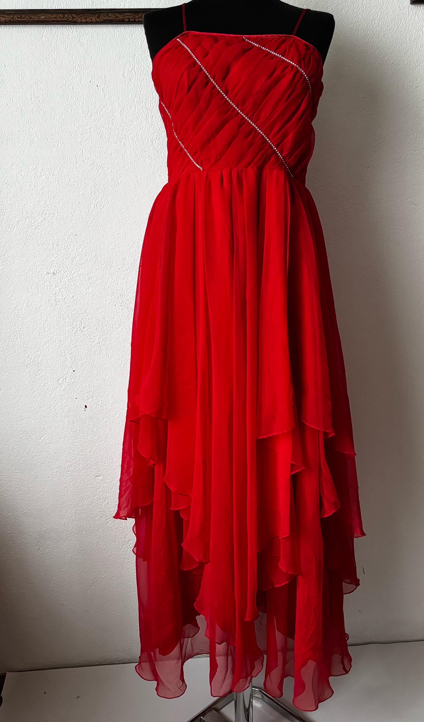 Vintage Vera Mont red dress, cockatail dress, evening gown, European fashion designer
