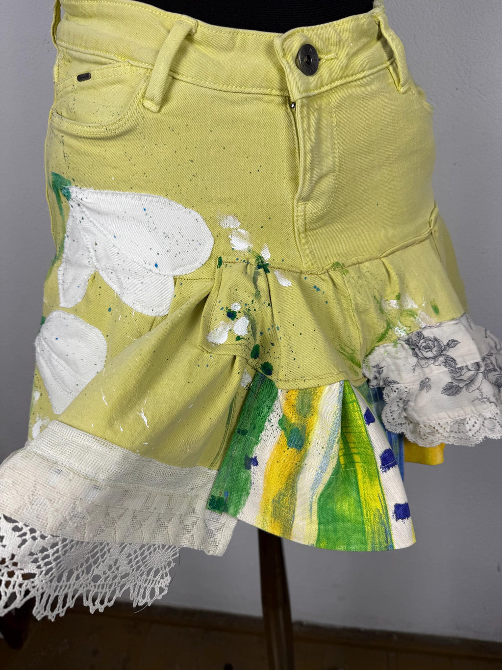Denim yellow skirt with spring flowers