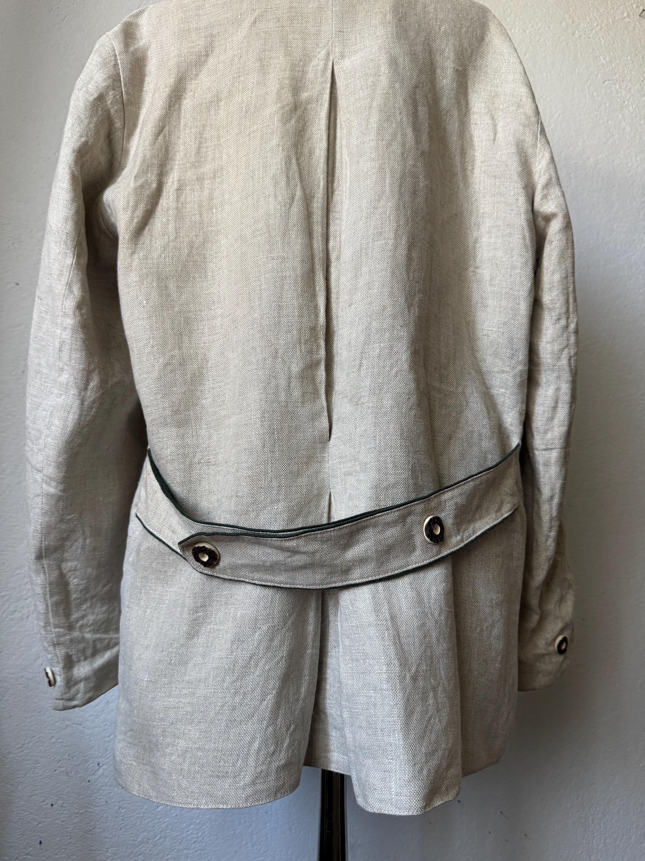 Vintage Linen Trachten Blazer Austrian Alpine Beige Jacket