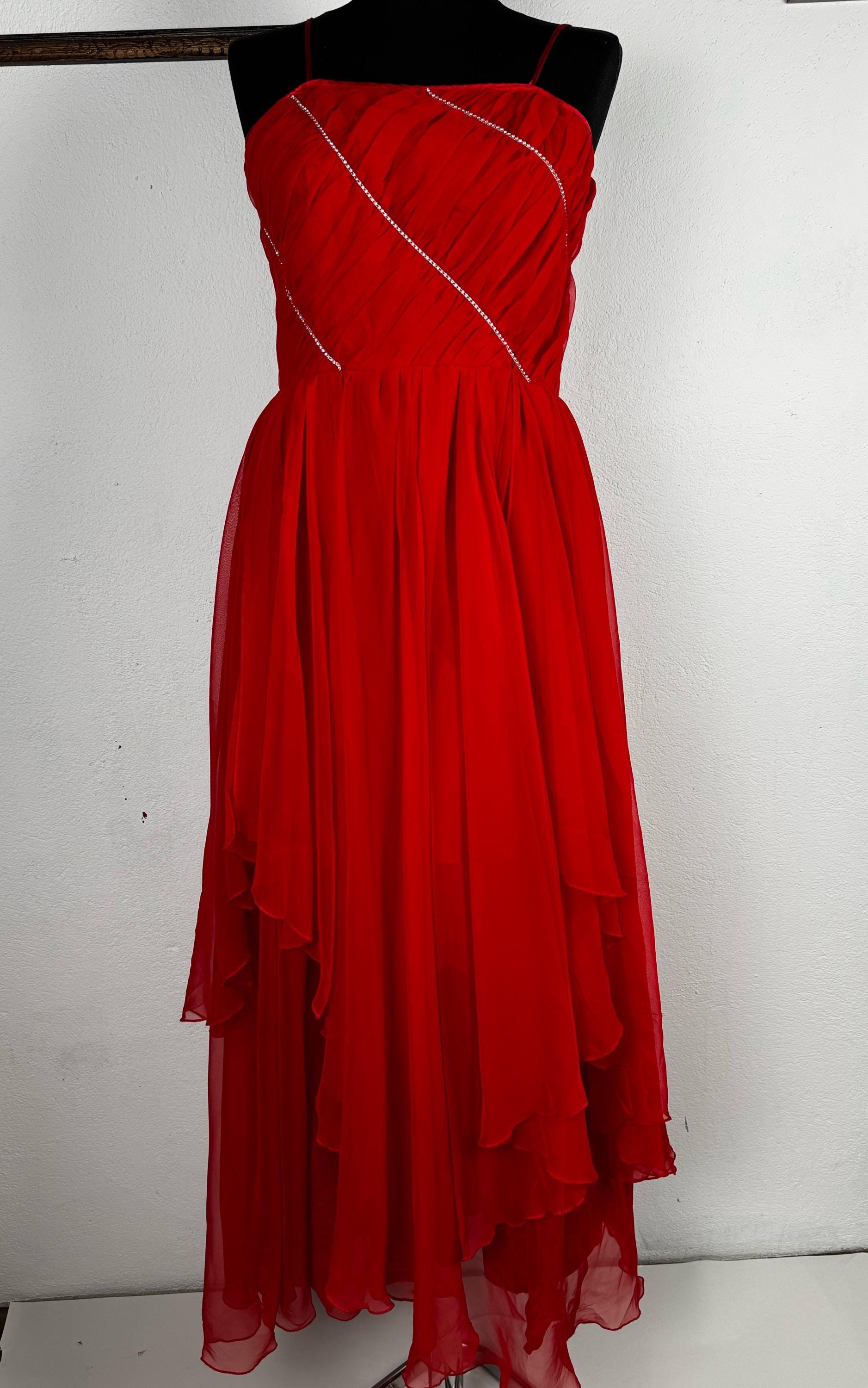 Vintage Vera Mont red dress, cockatail dress, evening gown, European fashion designer