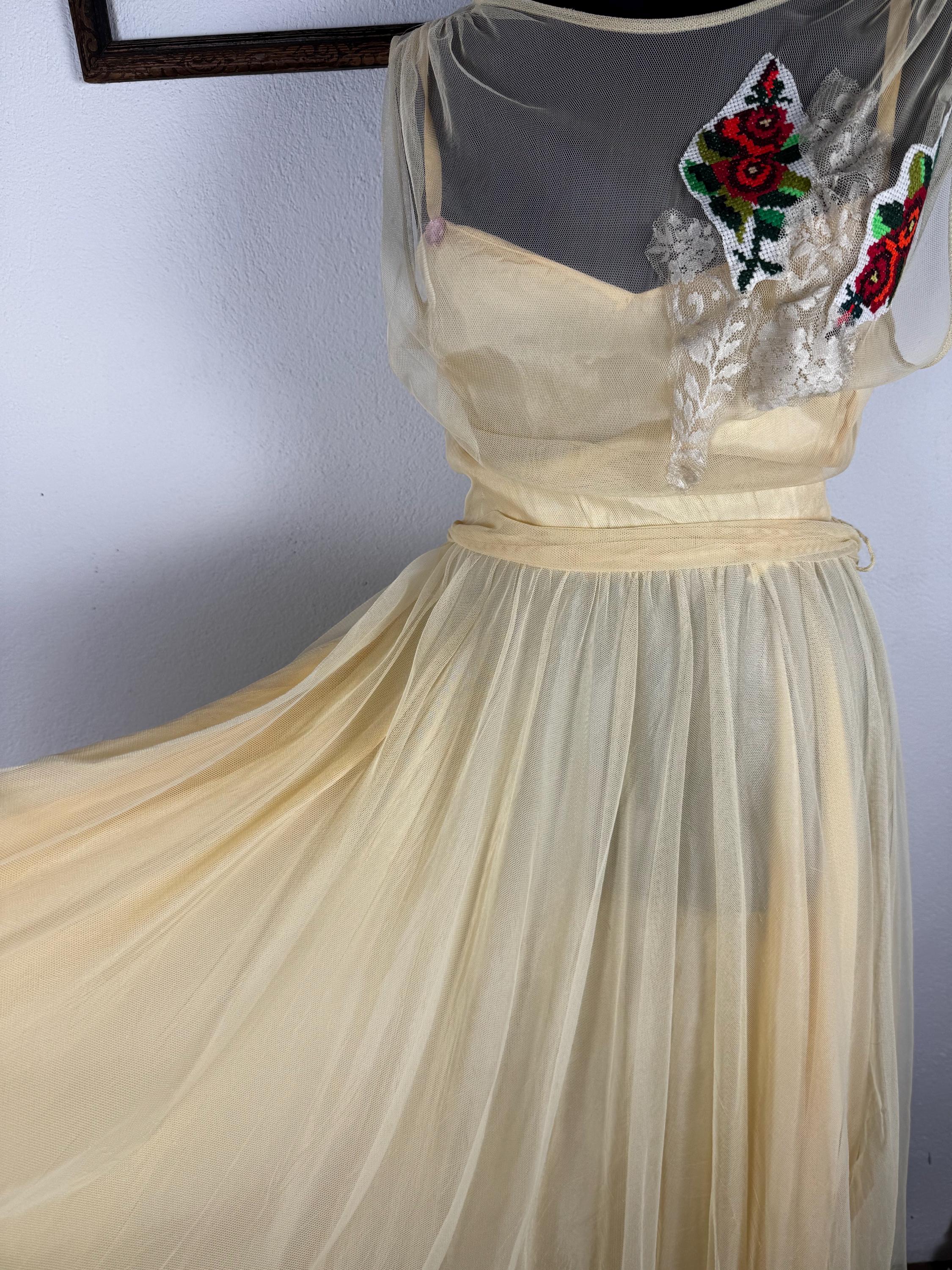Authentic Vera Mont elegant dress with embroidered details. One of a kind upcycled piece