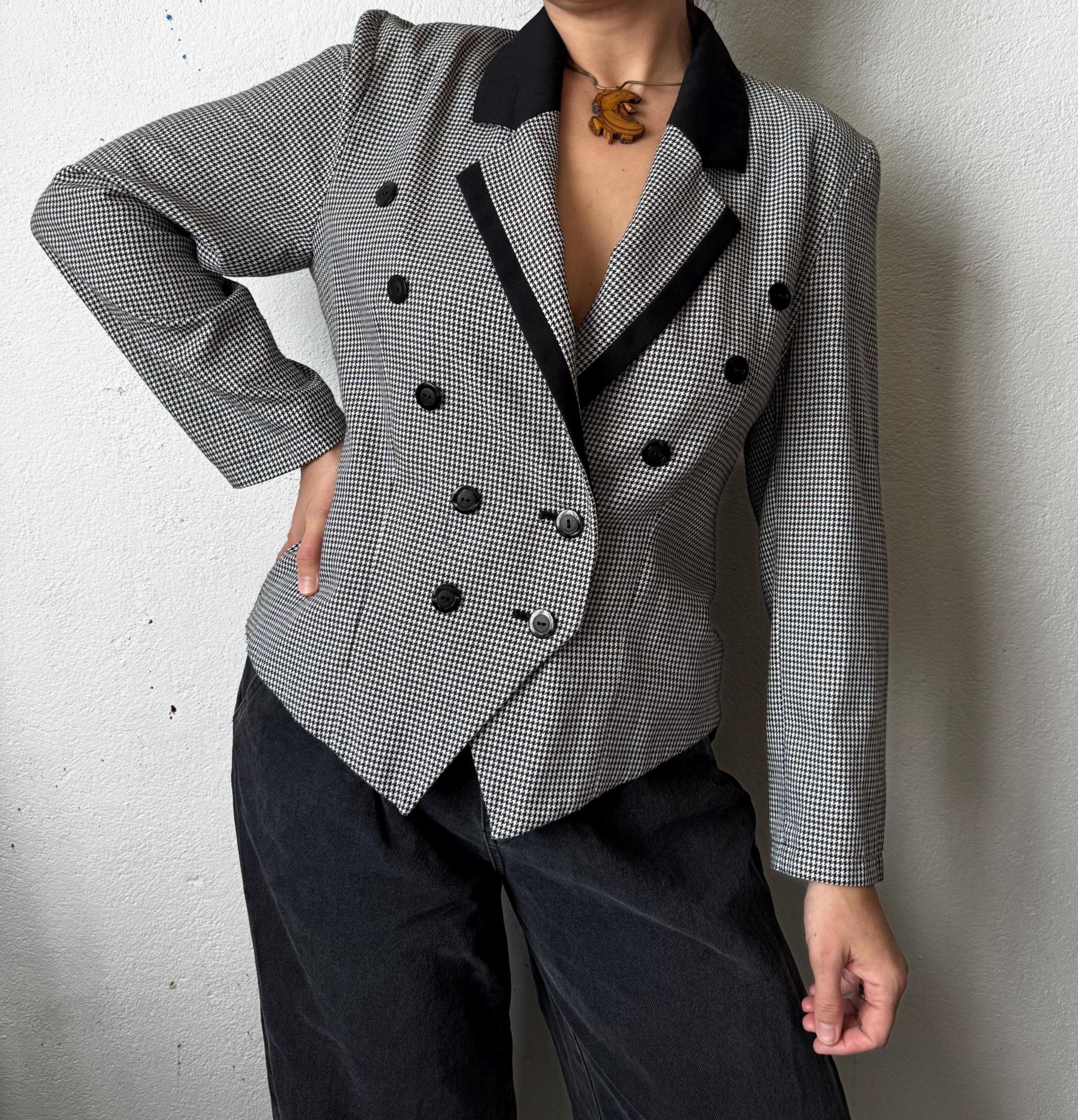 Vintage 80s/90s Houndstooth Dark Academia Blazer Jacket