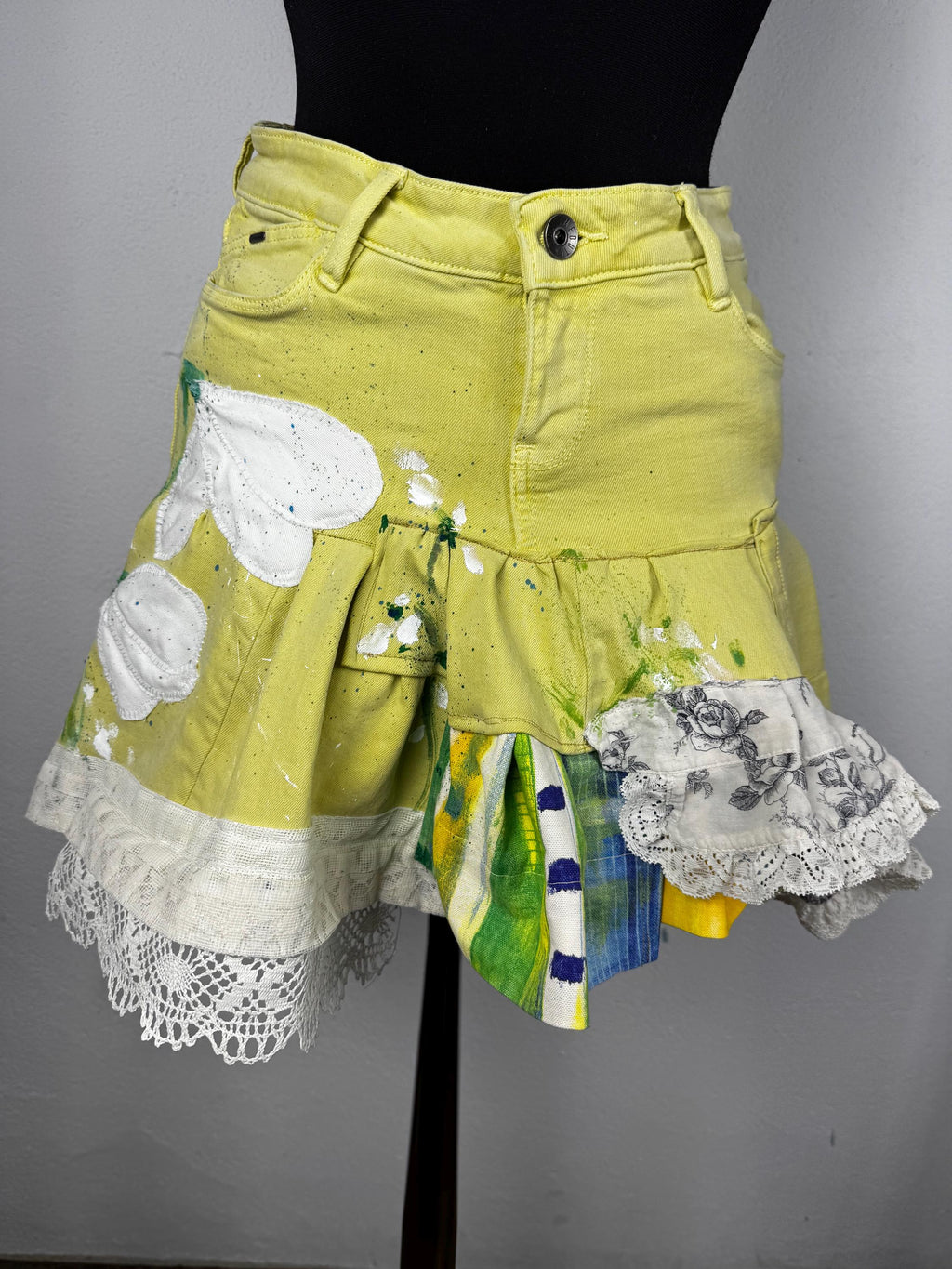 Denim yellow skirt with spring flowers