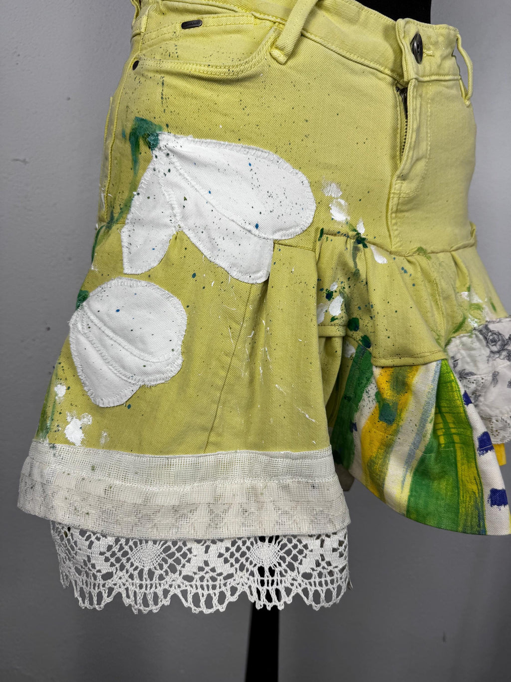 Denim yellow skirt with spring flowers