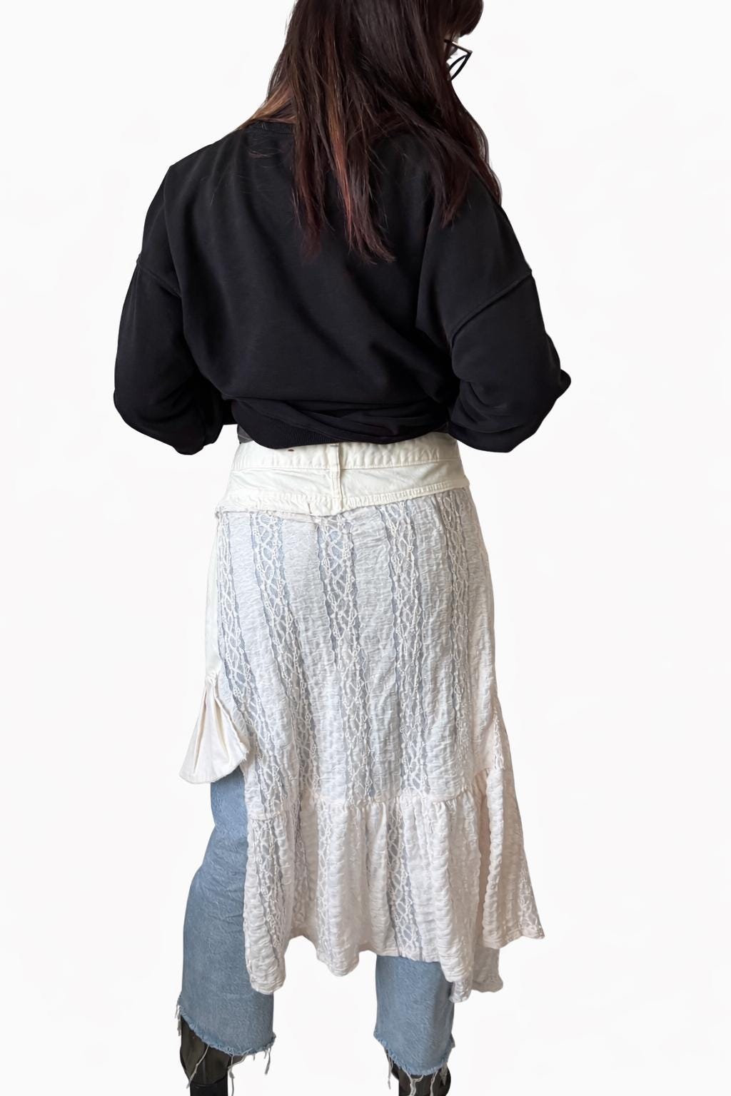 Upcycled Denim Lace Belt, plus size skirt over pants