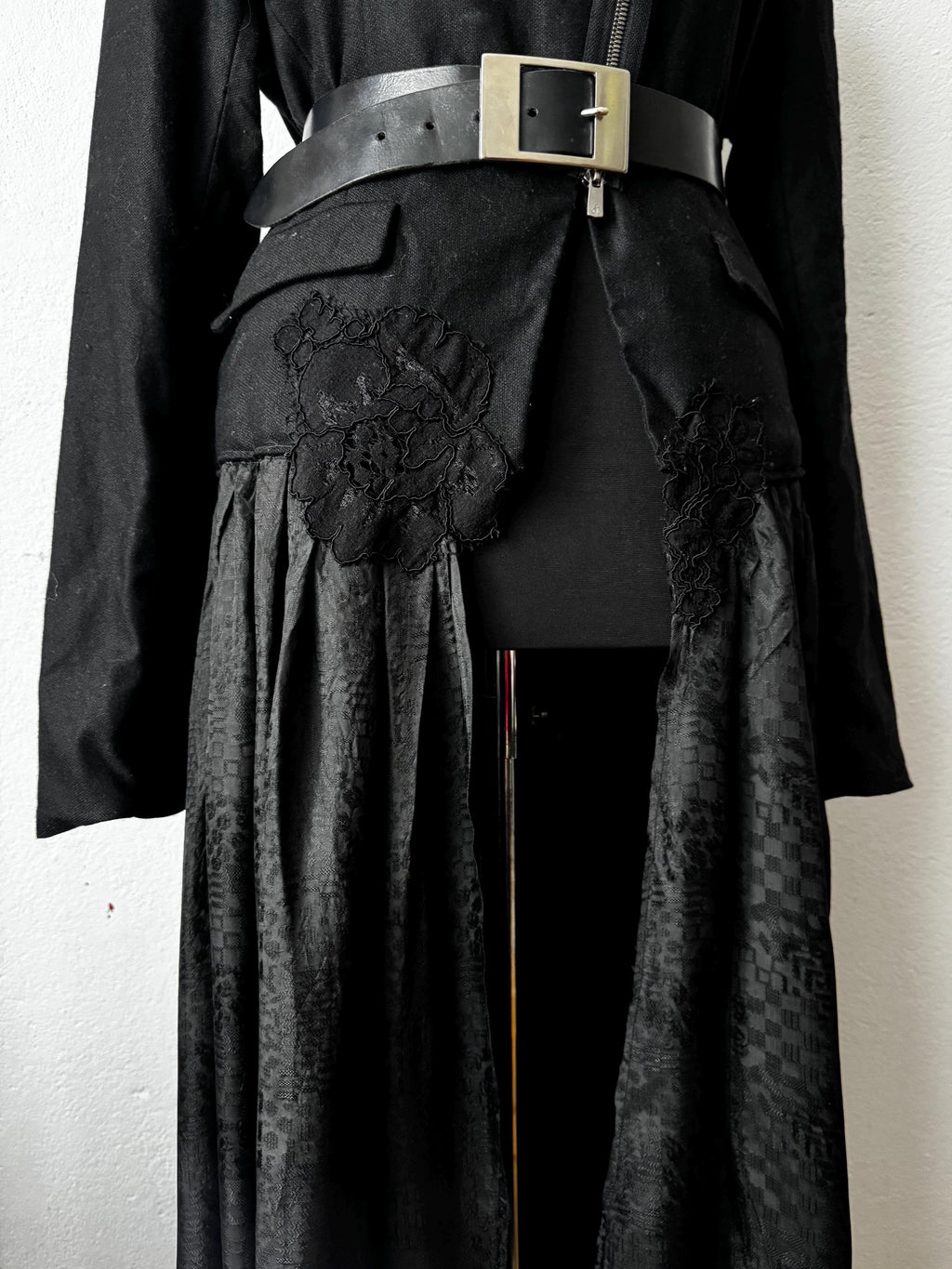 Avant-Garde Upcycled Wool Trench Coat with Hand Embroidery | One-of-a-Kind Sustainable Artwear