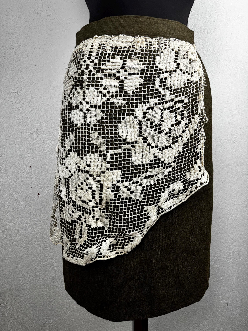 Vintage love wool skirt with traditional handmade  lace attached