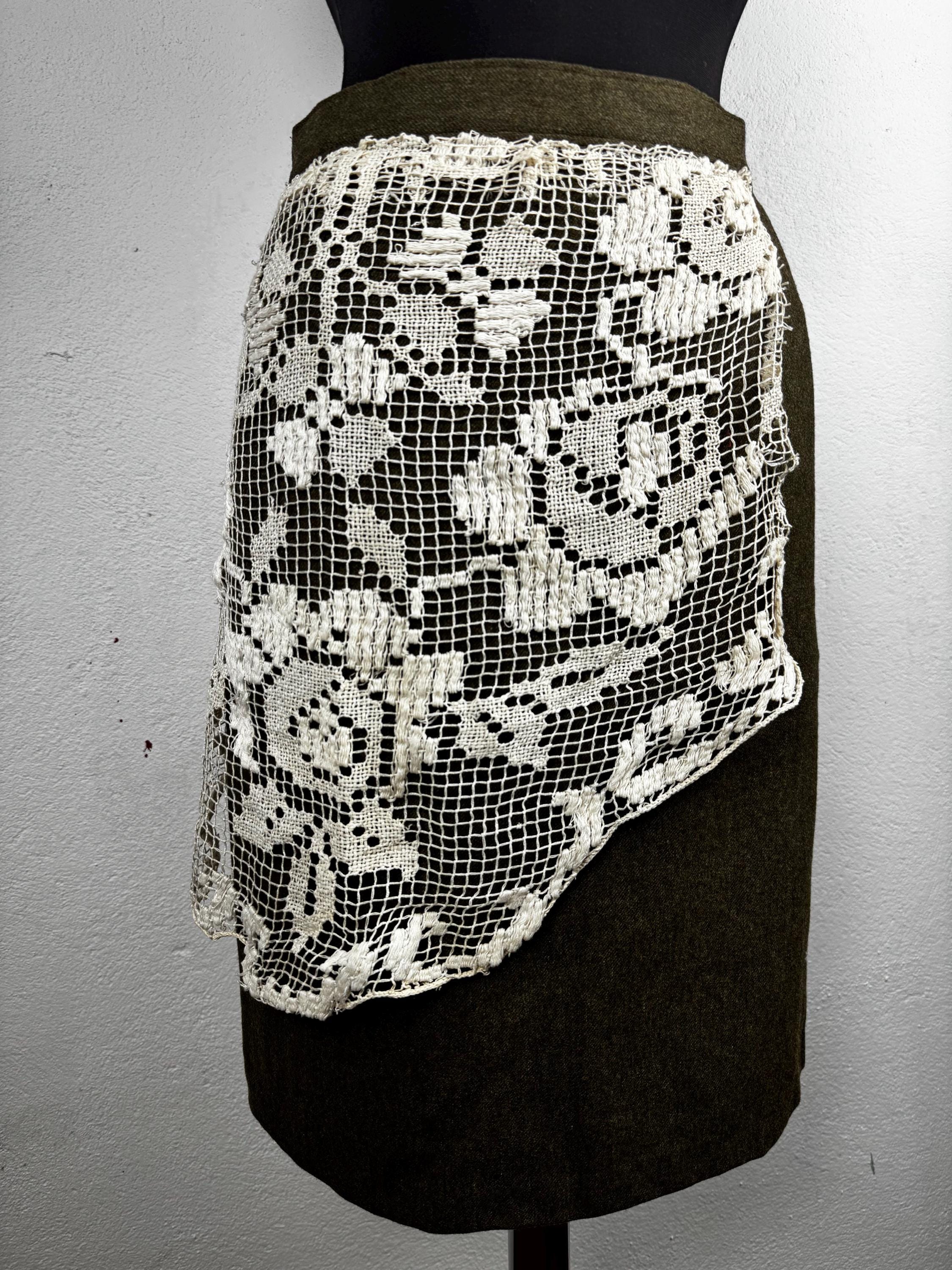Vintage love wool skirt with traditional handmade  lace attached