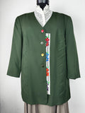 Vintage Green Wool-Blend Blazer with Traditional Folk Floral Cross-Stitch Embroidery