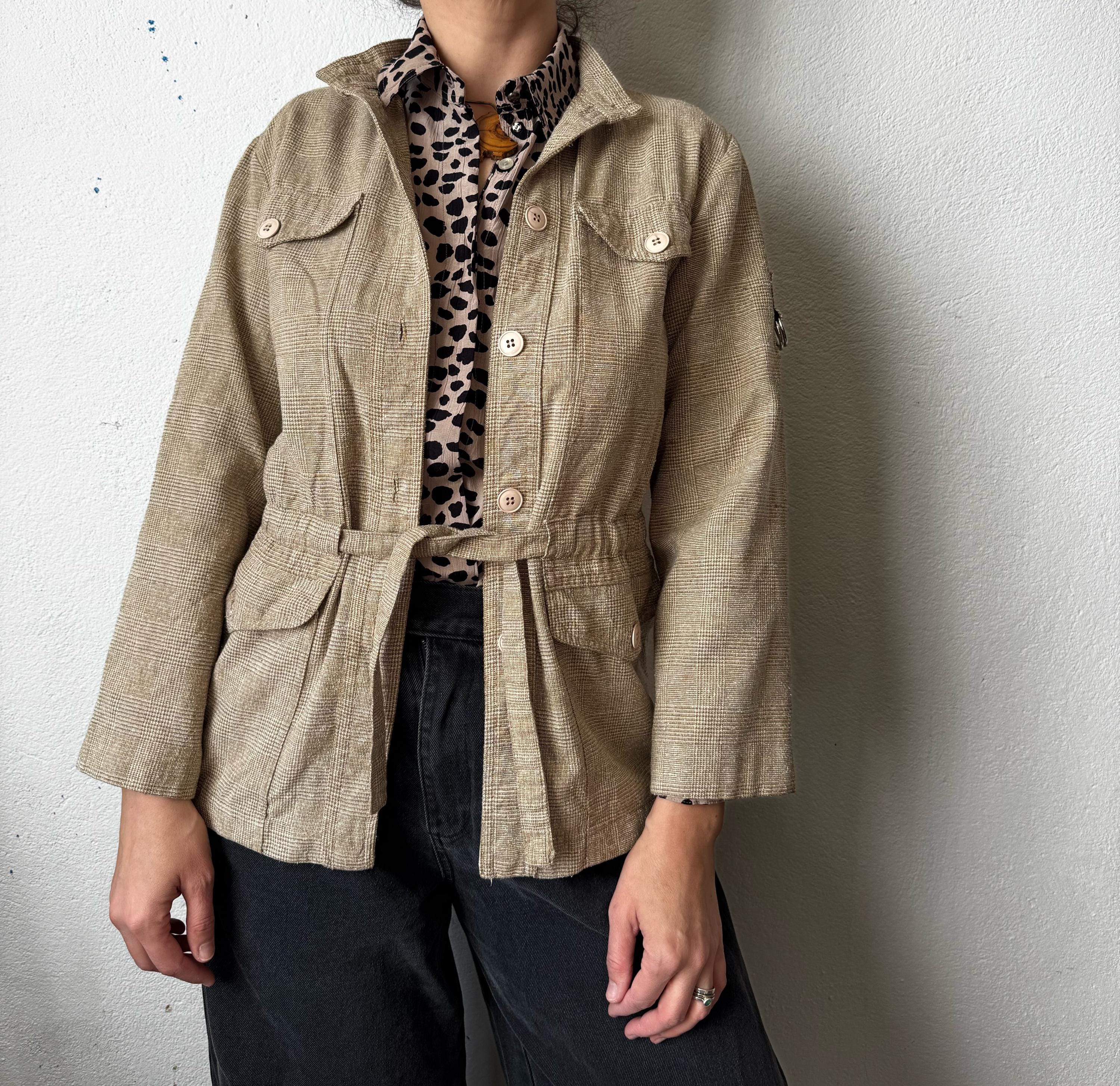 Vintage 70s/80s Safari Jacket LV Sportswear Paris Beige Linen Blend Field Coat