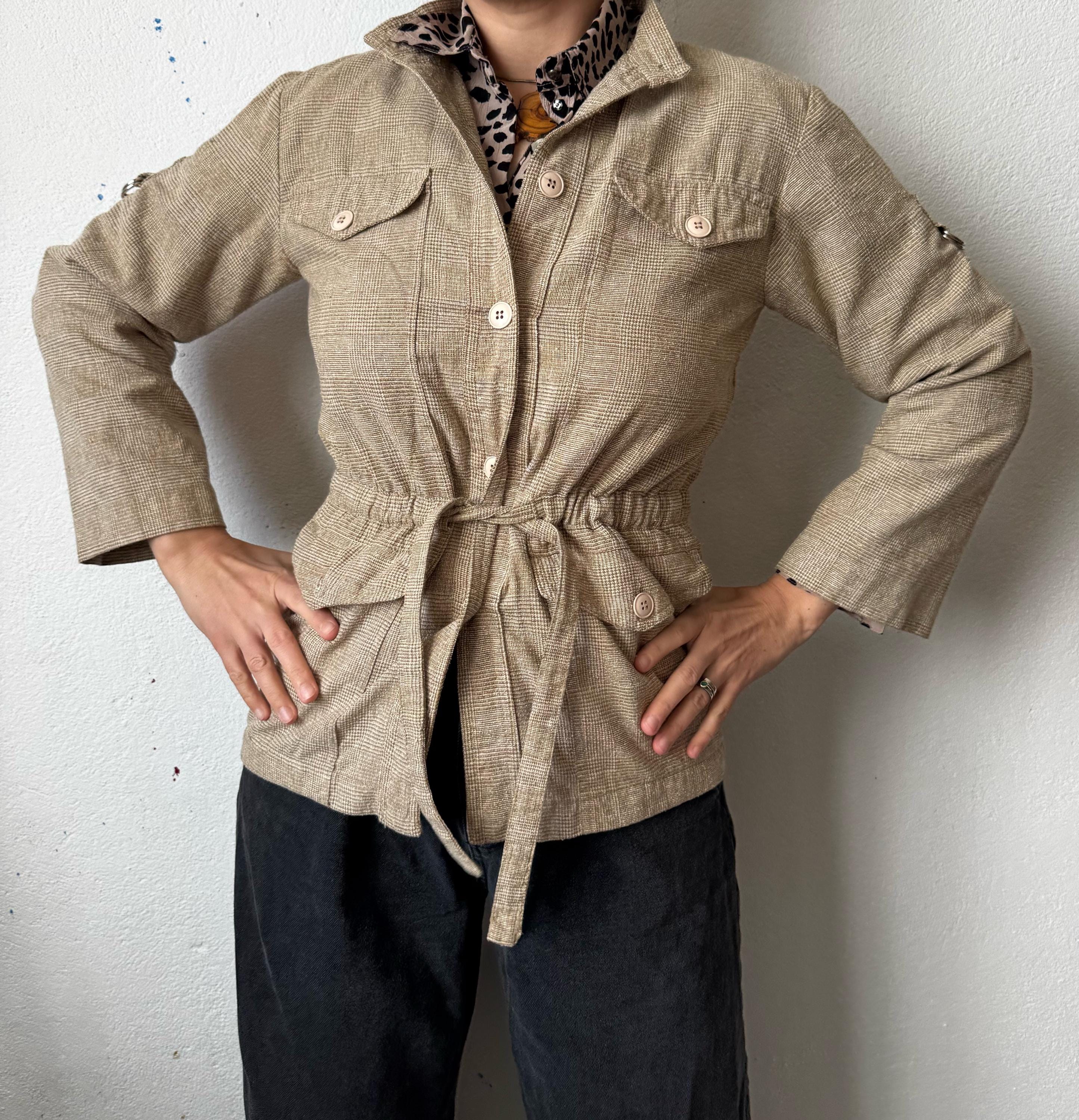 Vintage 70s/80s Safari Jacket LV Sportswear Paris Beige Linen Blend Field Coat
