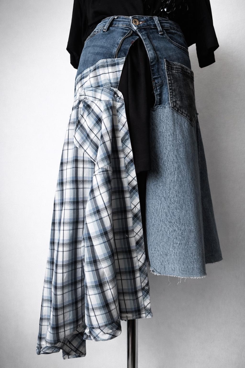 Skirt over jeans, one of a kind wearable art