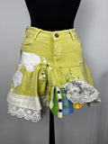 Denim yellow skirt with spring flowers