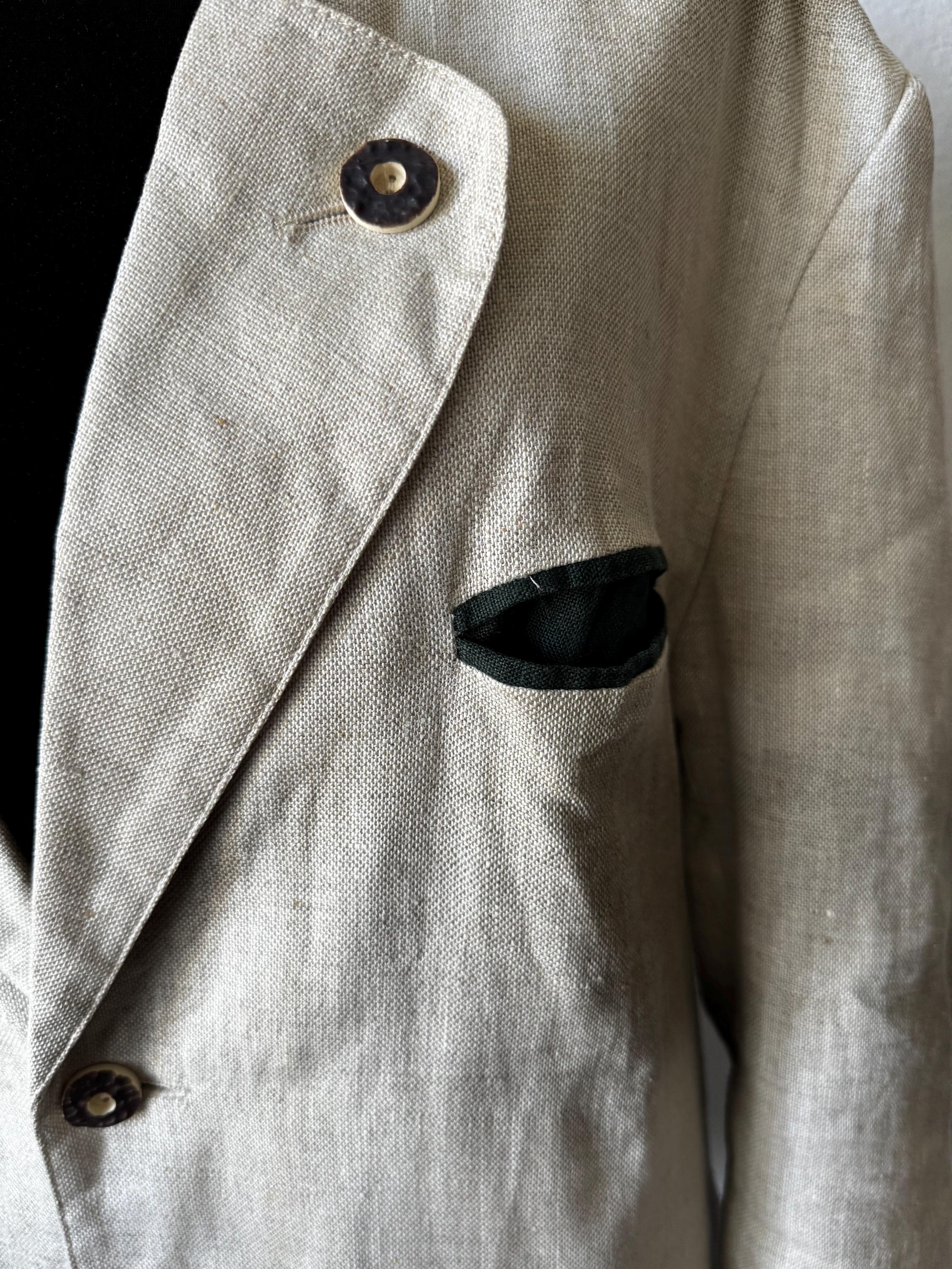 Vintage Linen Trachten Blazer Austrian Alpine Beige Jacket