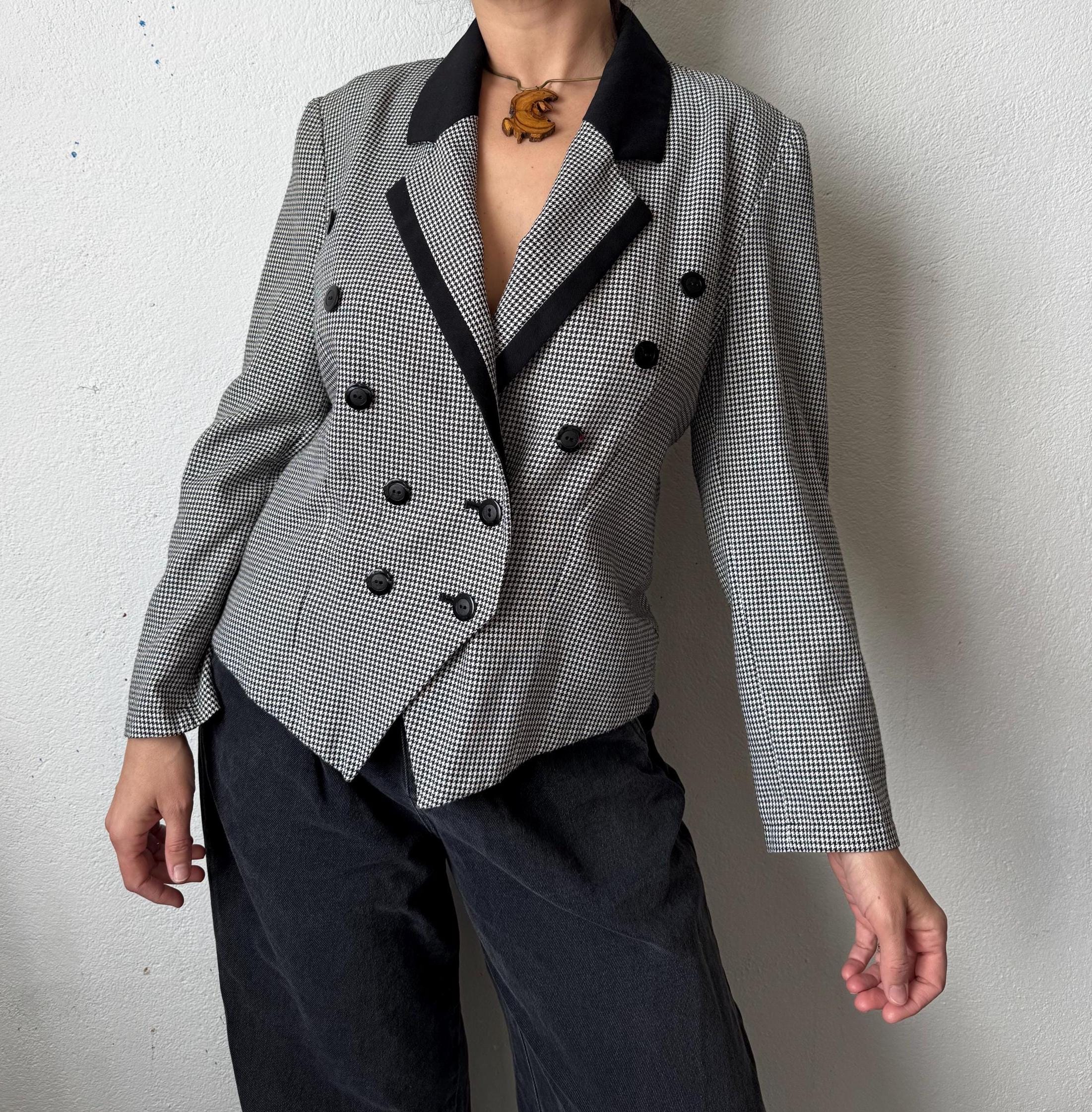 Vintage 80s/90s Houndstooth Dark Academia Blazer Jacket