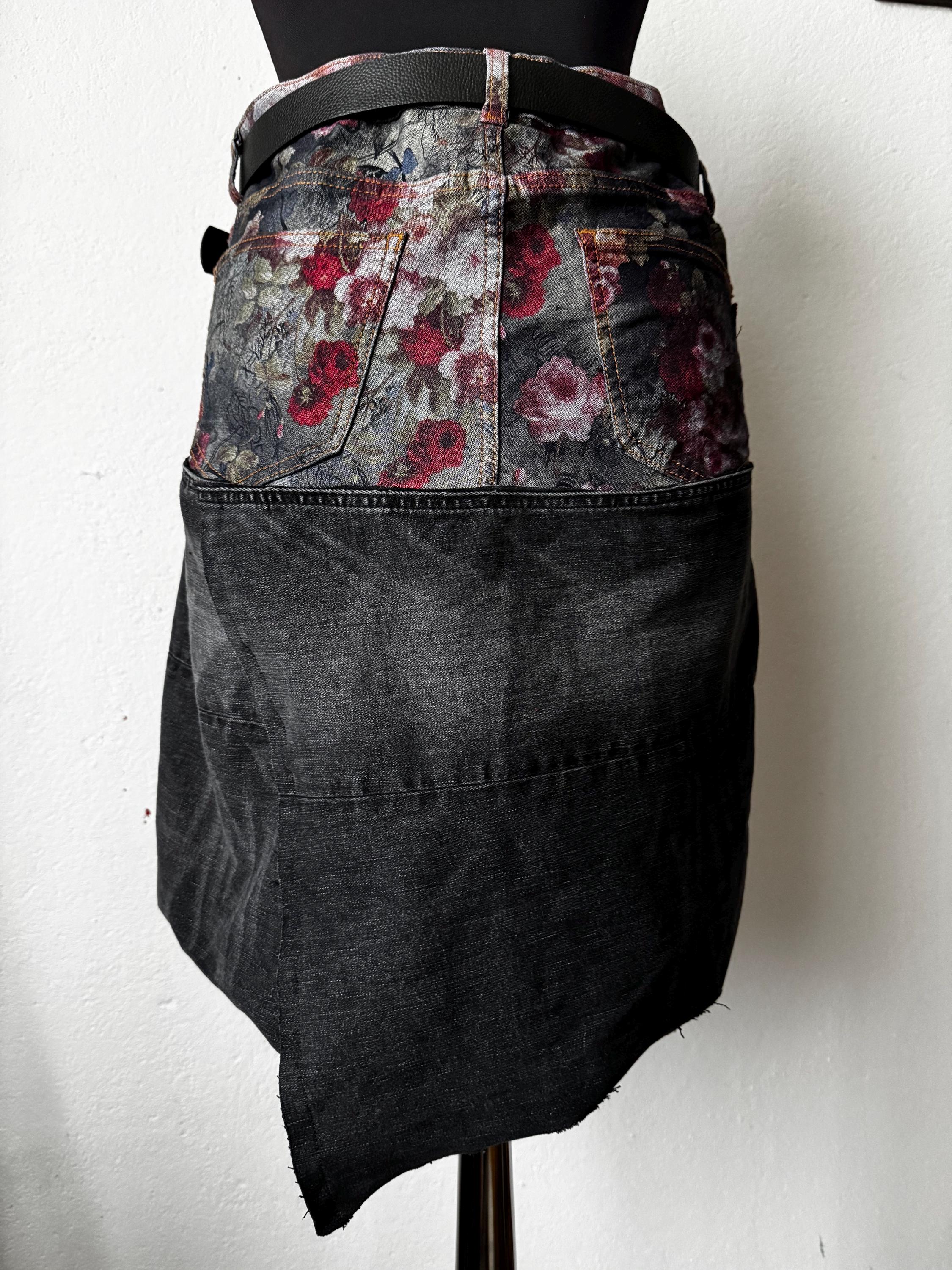 Boho Upcycled skirt with romantic cottage and flowers texture