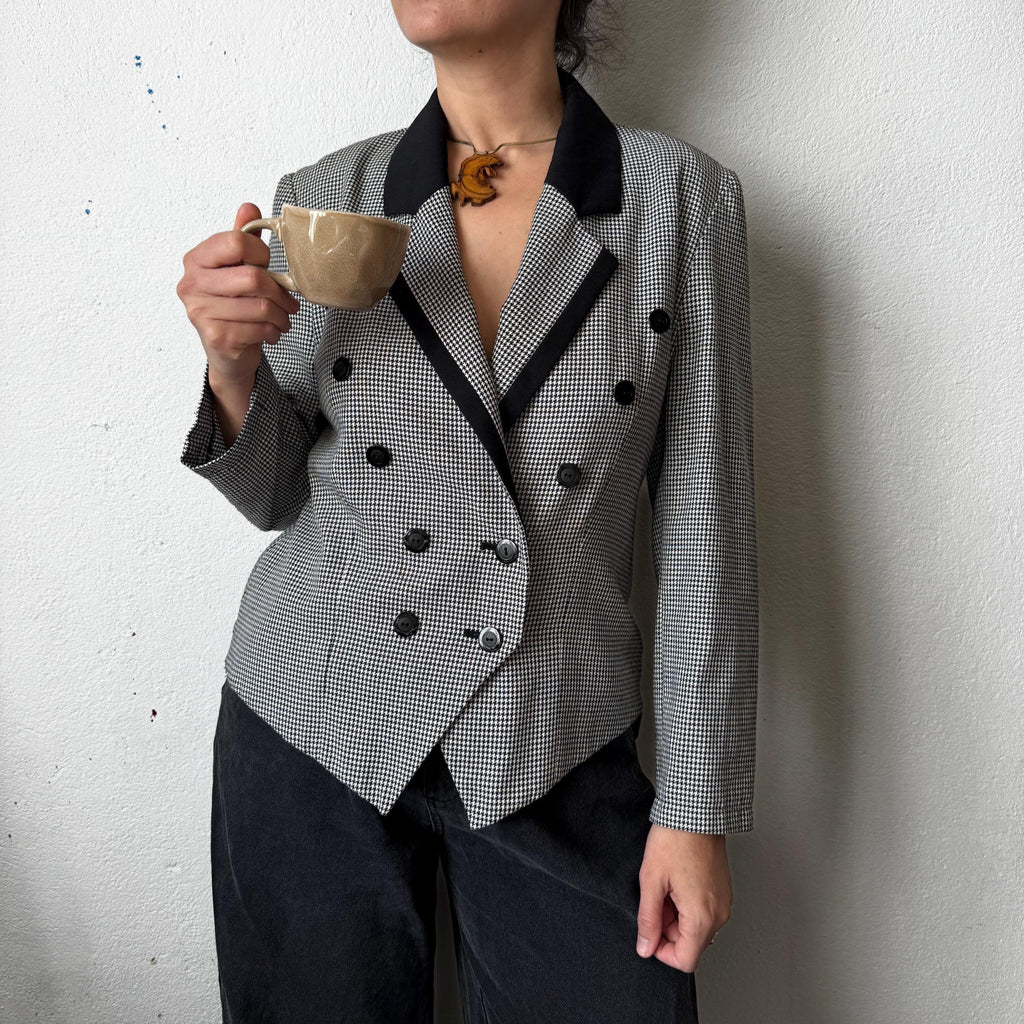 Vintage 80s/90s Houndstooth Dark Academia Blazer Jacket
