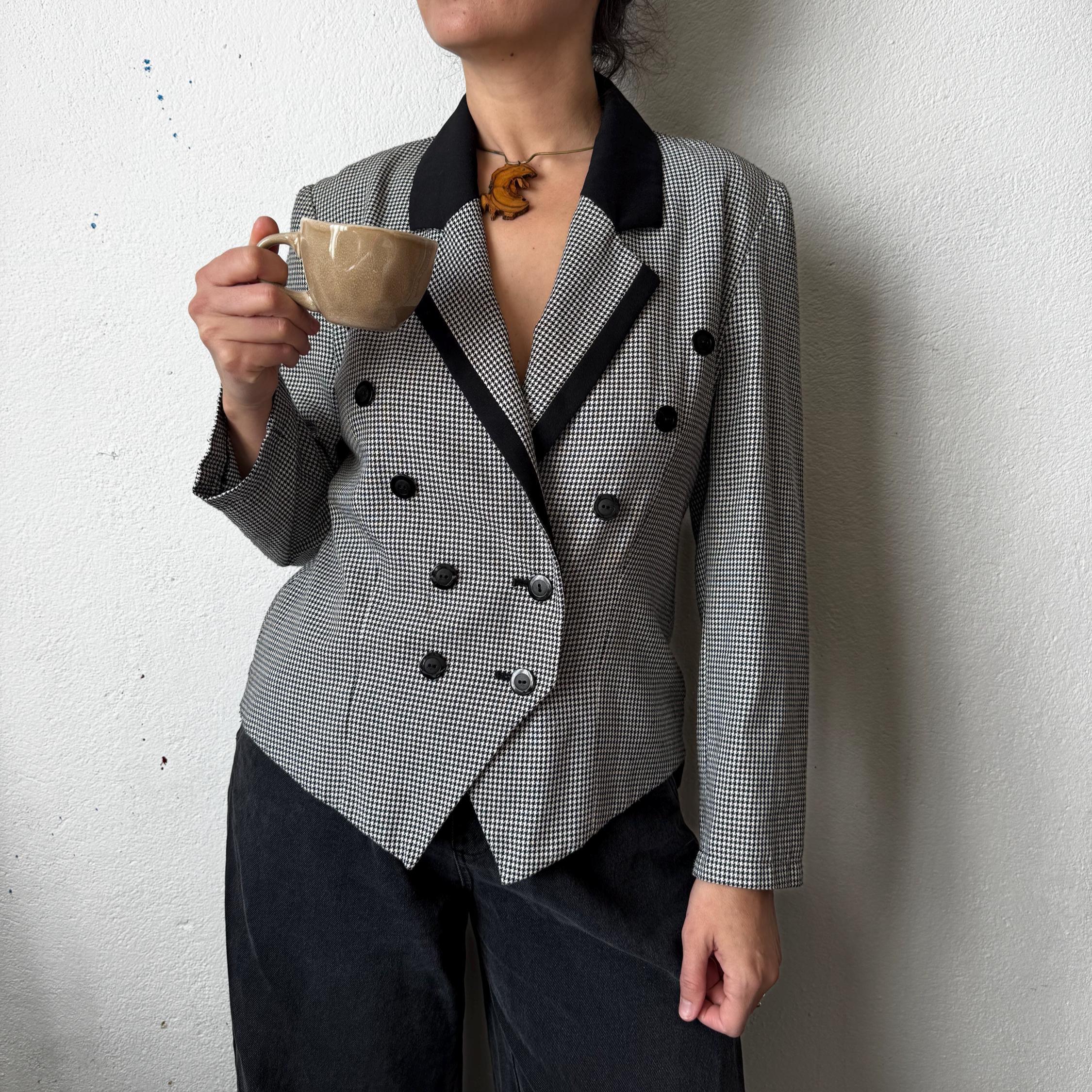 Vintage 80s/90s Houndstooth Dark Academia Blazer Jacket