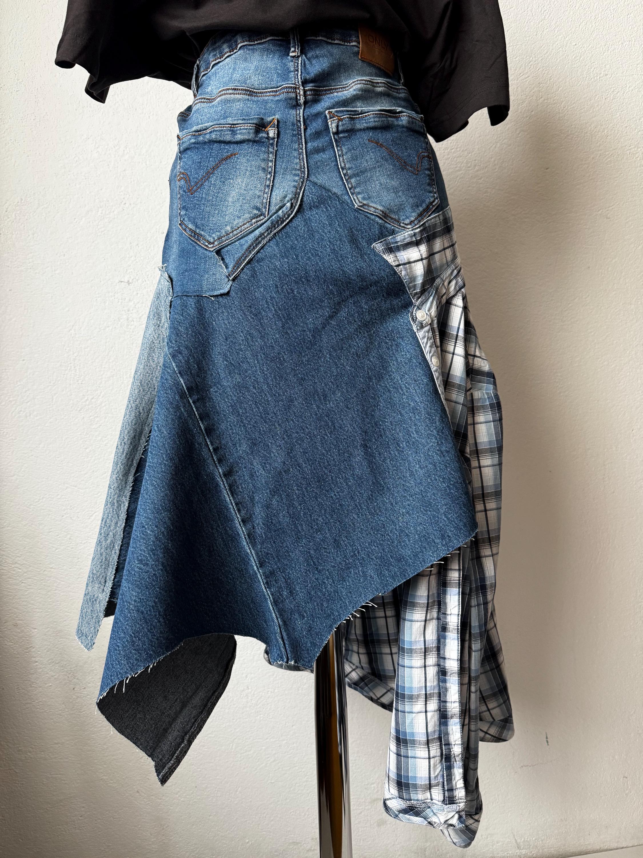 Skirt over jeans, one of a kind wearable art