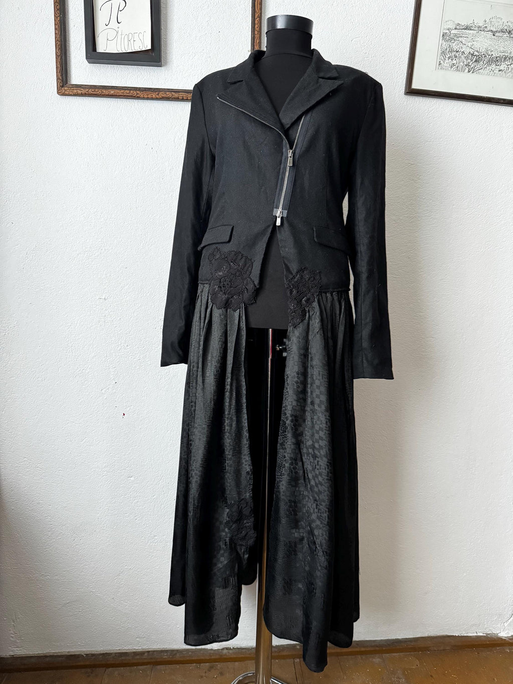 Avant-Garde Upcycled Wool Trench Coat with Hand Embroidery | One-of-a-Kind Sustainable Artwear