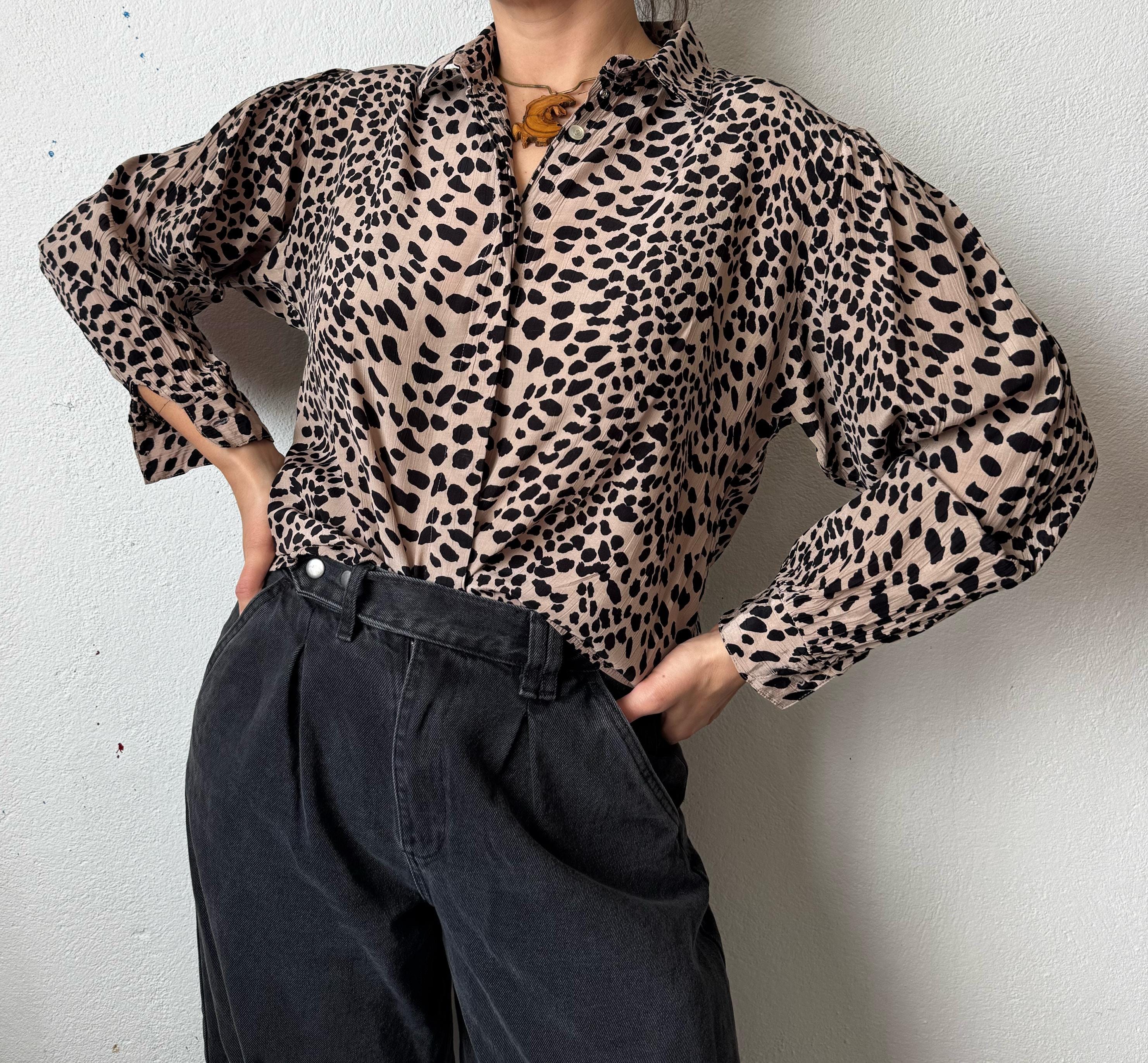 Vintage Leopard Blouse oversized S/M statement shirt