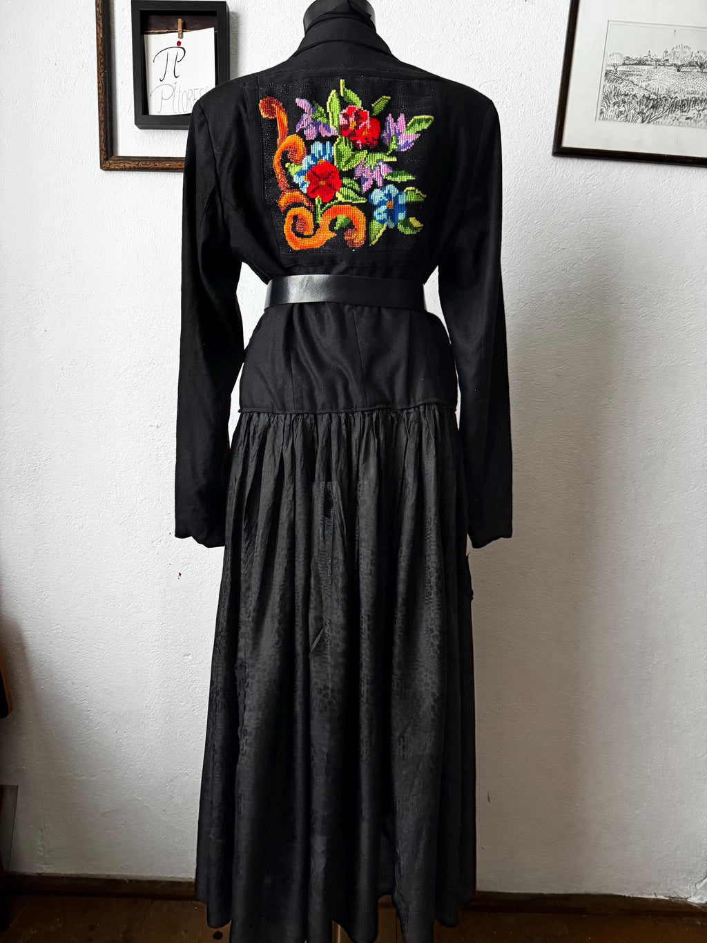 Avant-Garde Upcycled Wool Trench Coat with Hand Embroidery | One-of-a-Kind Sustainable Artwear