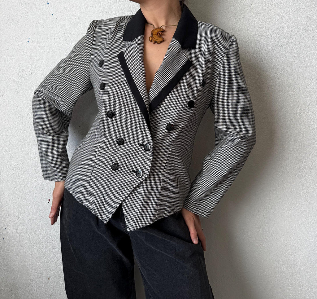 Vintage 80s/90s Houndstooth Dark Academia Blazer Jacket