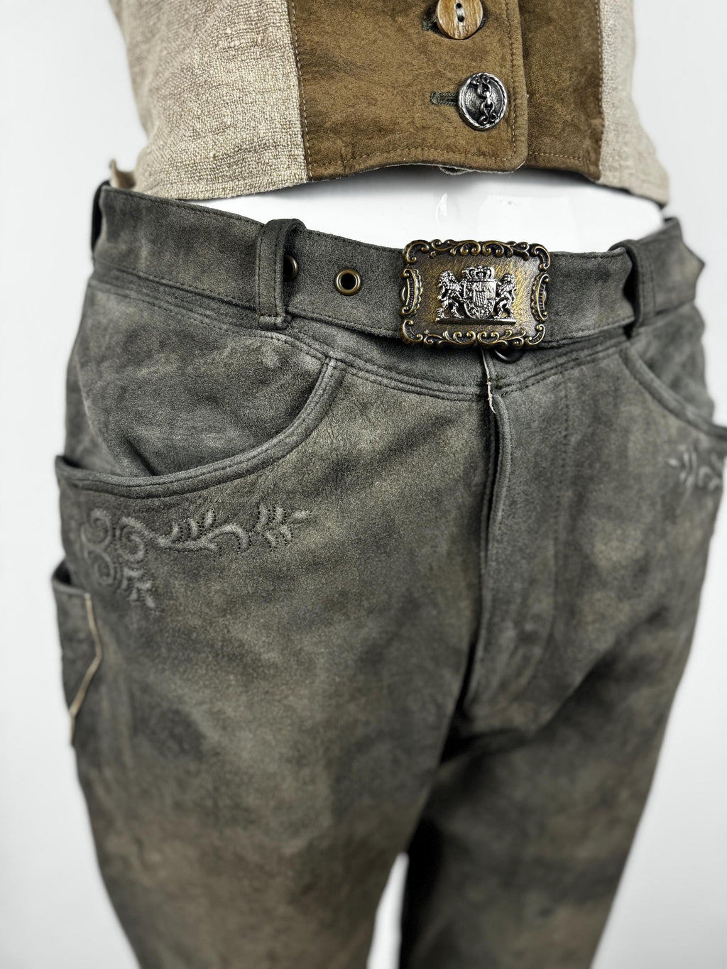 Vintage knee brown  leather pants with belt