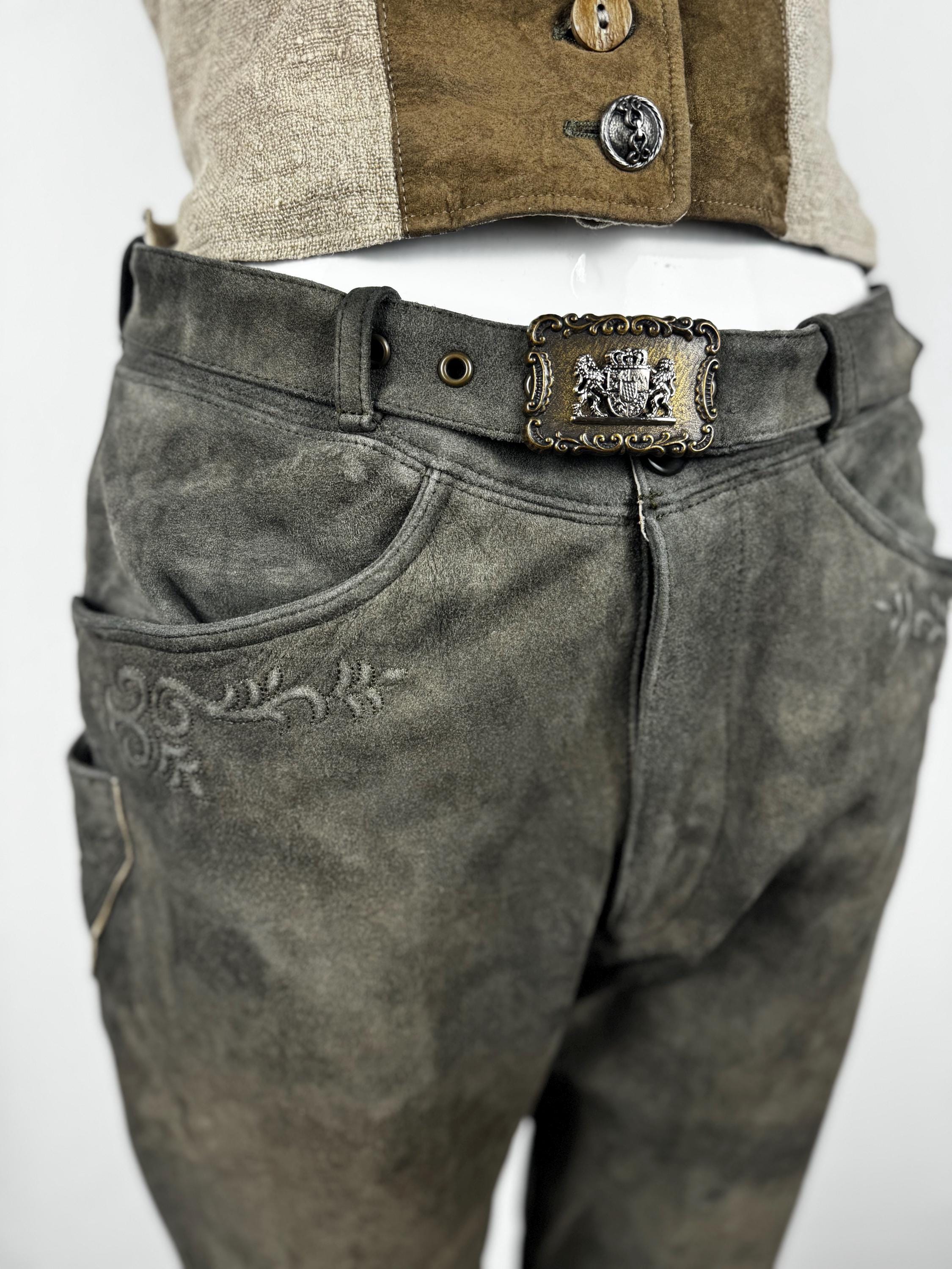 Vintage knee brown  leather pants with belt