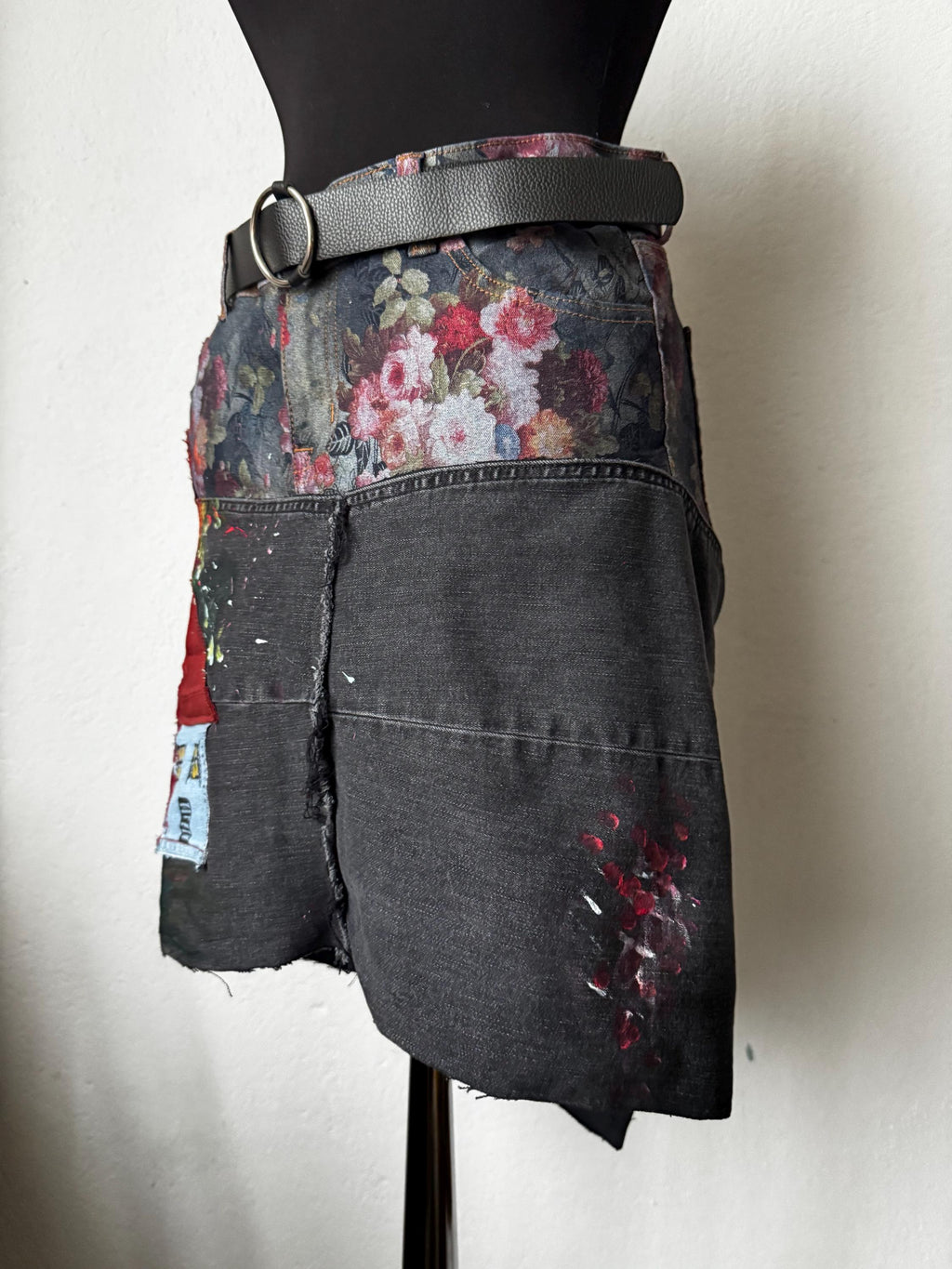 Boho Upcycled skirt with romantic cottage and flowers texture