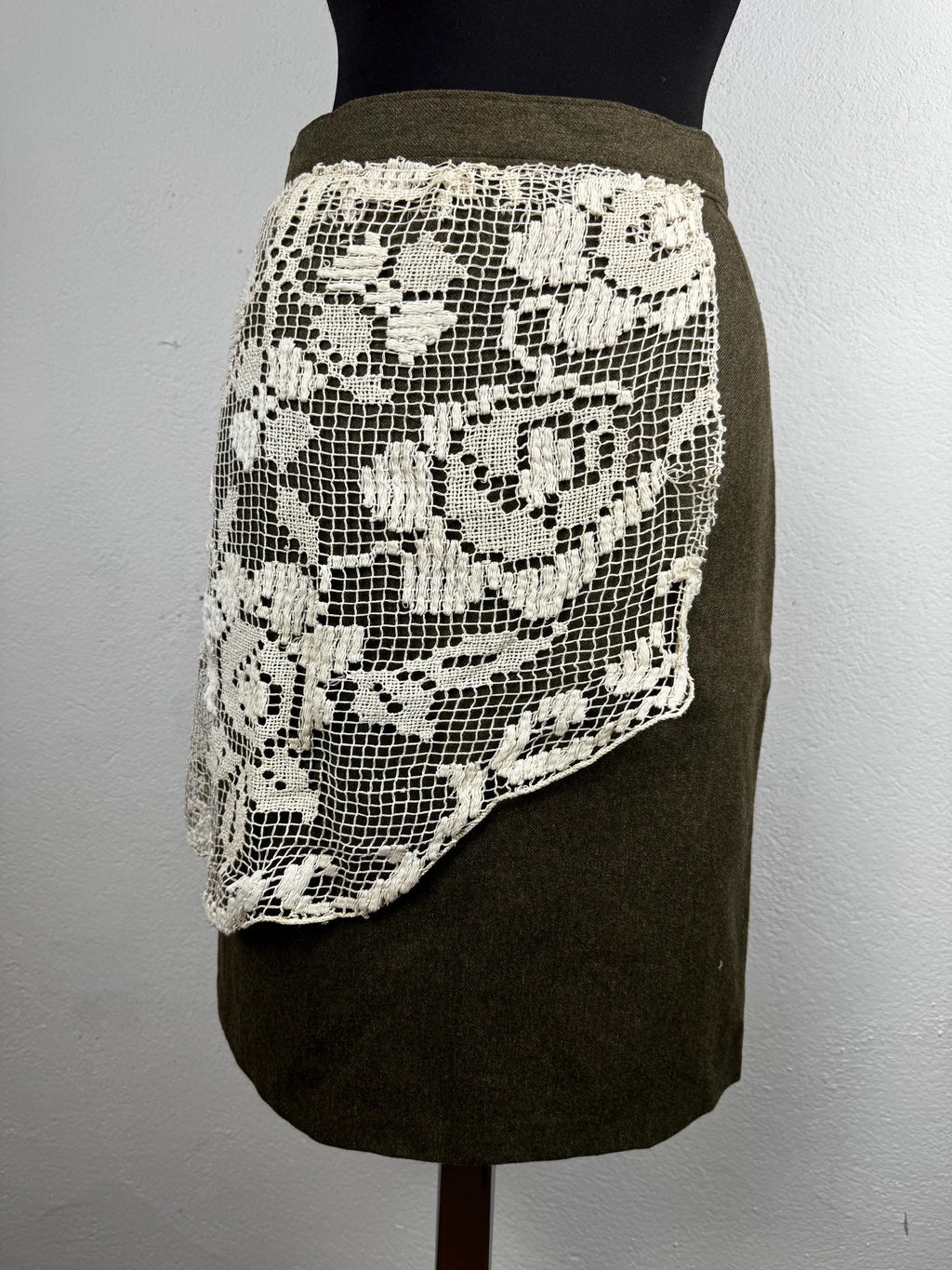 Vintage love wool skirt with traditional handmade  lace attached